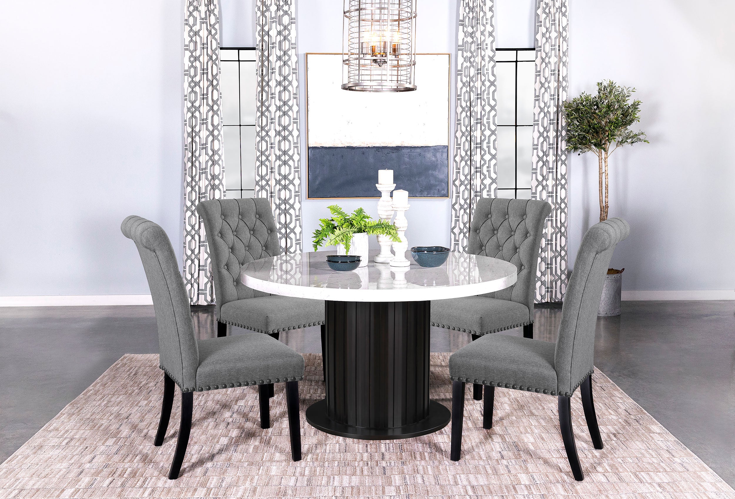 Alana Fabric Upholstered Dining Side Chair Grey (Set of 2)-CoasterEssence