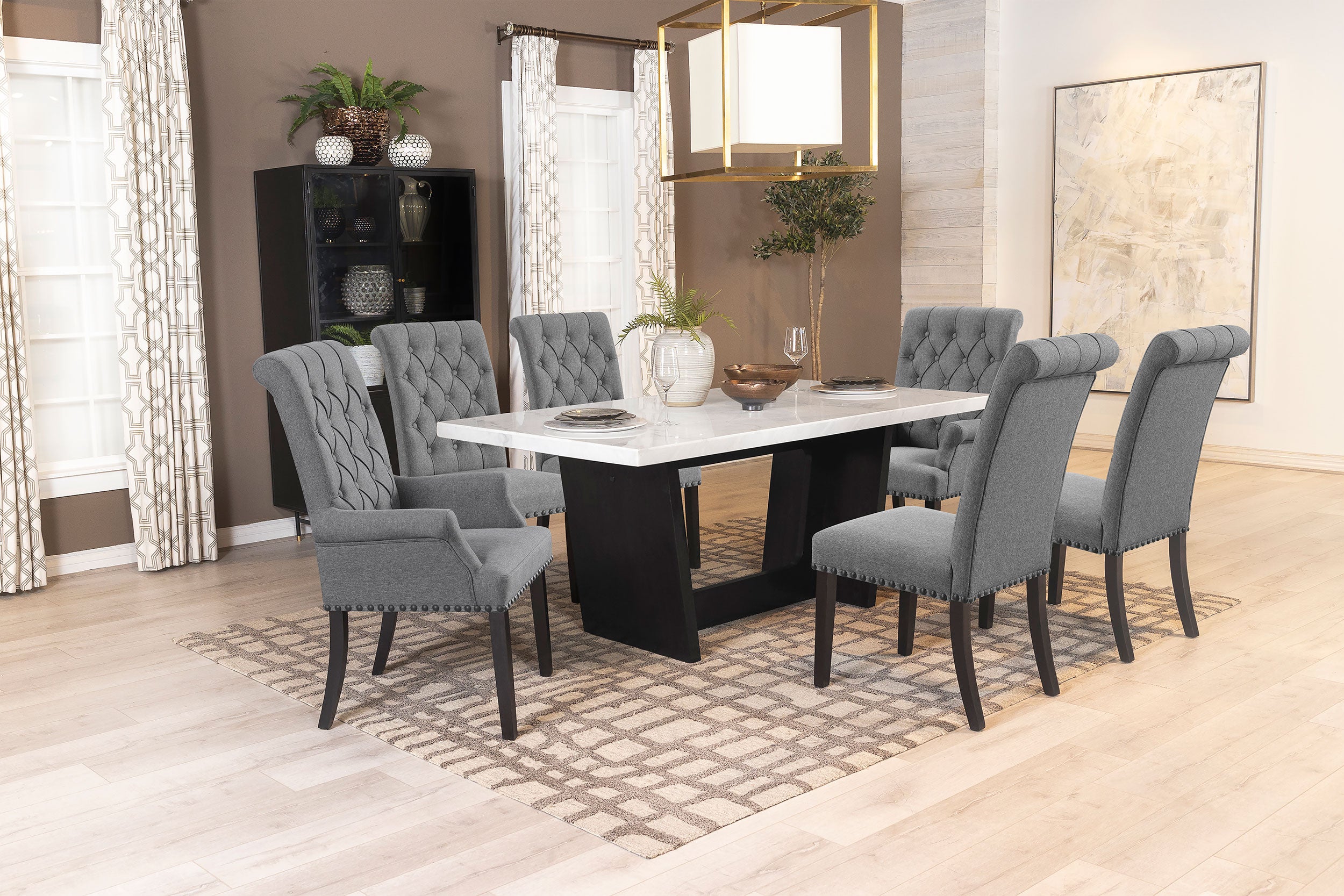 Alana Fabric Upholstered Dining Side Chair Grey (Set of 2)-CoasterEssence