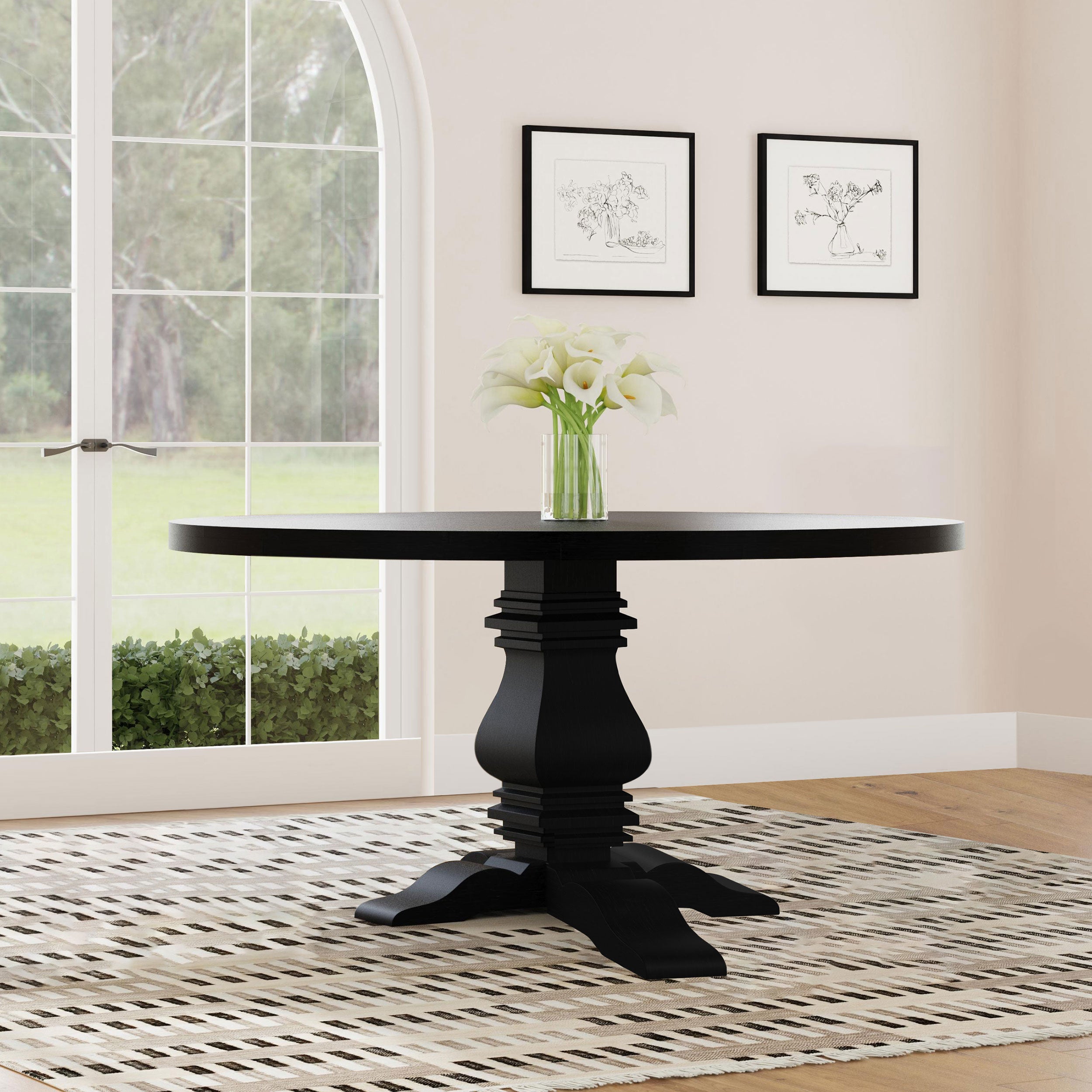 Florence Round 60-inch Pedestal Base Dining Table Black-