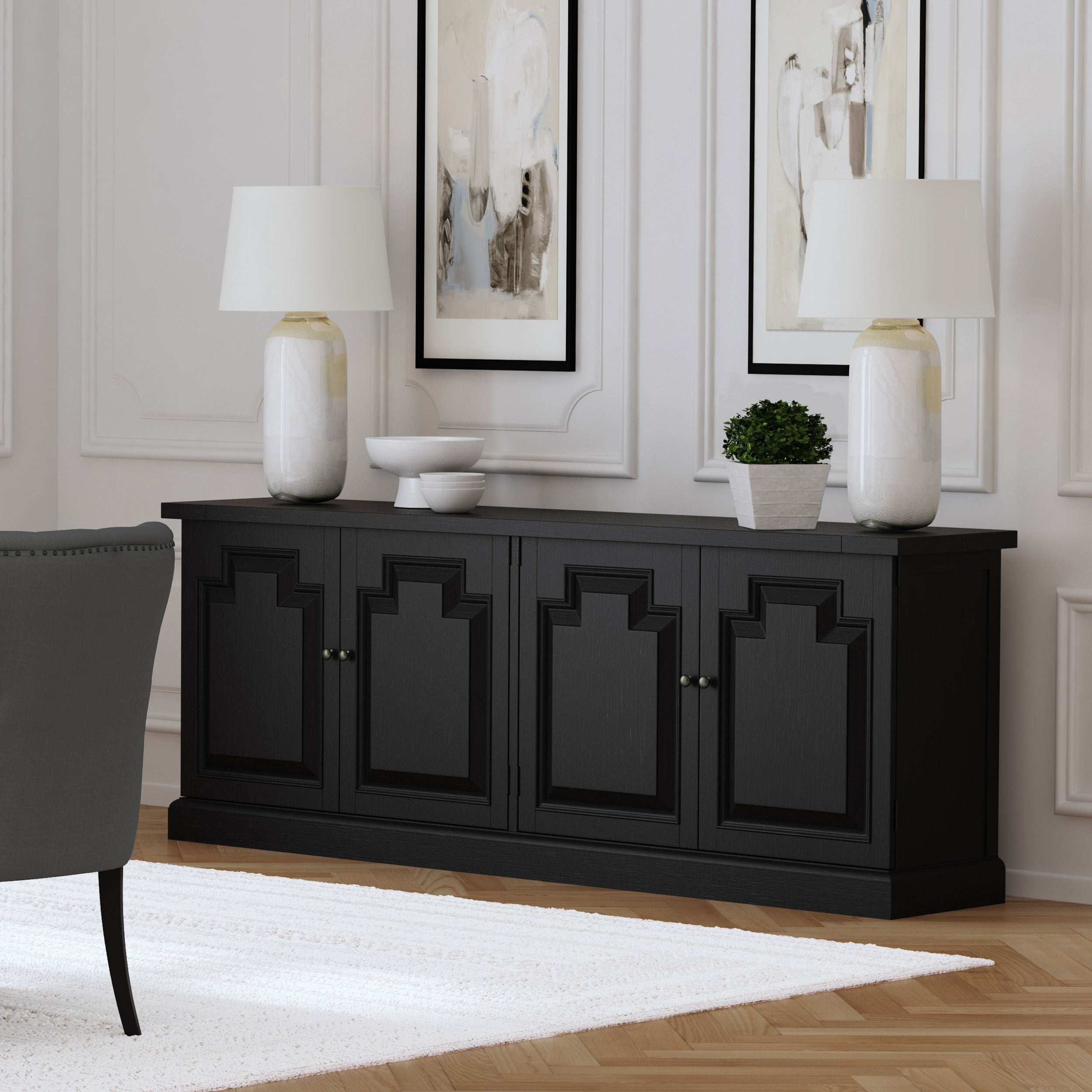 Florence 4-door Dining Sideboard Buffet Distressed Black-