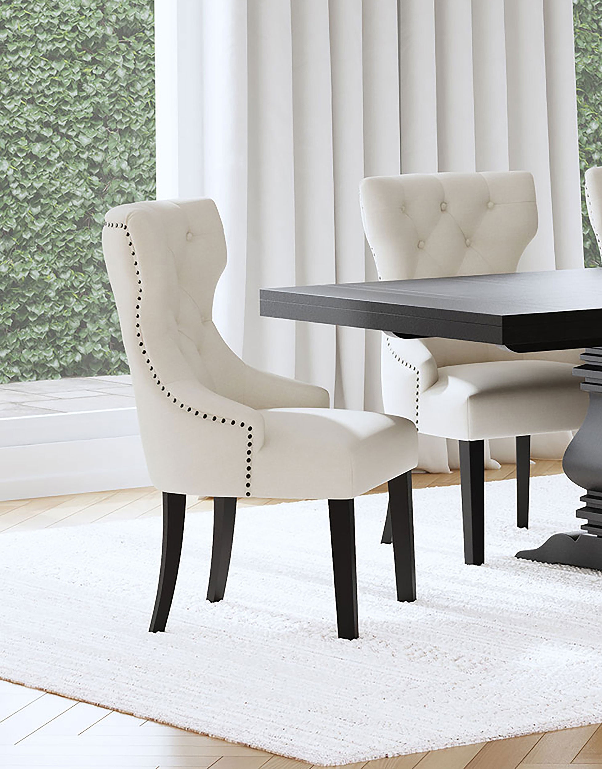 Baney Fabric Upholstered Dining Side Chair Cream and Black-