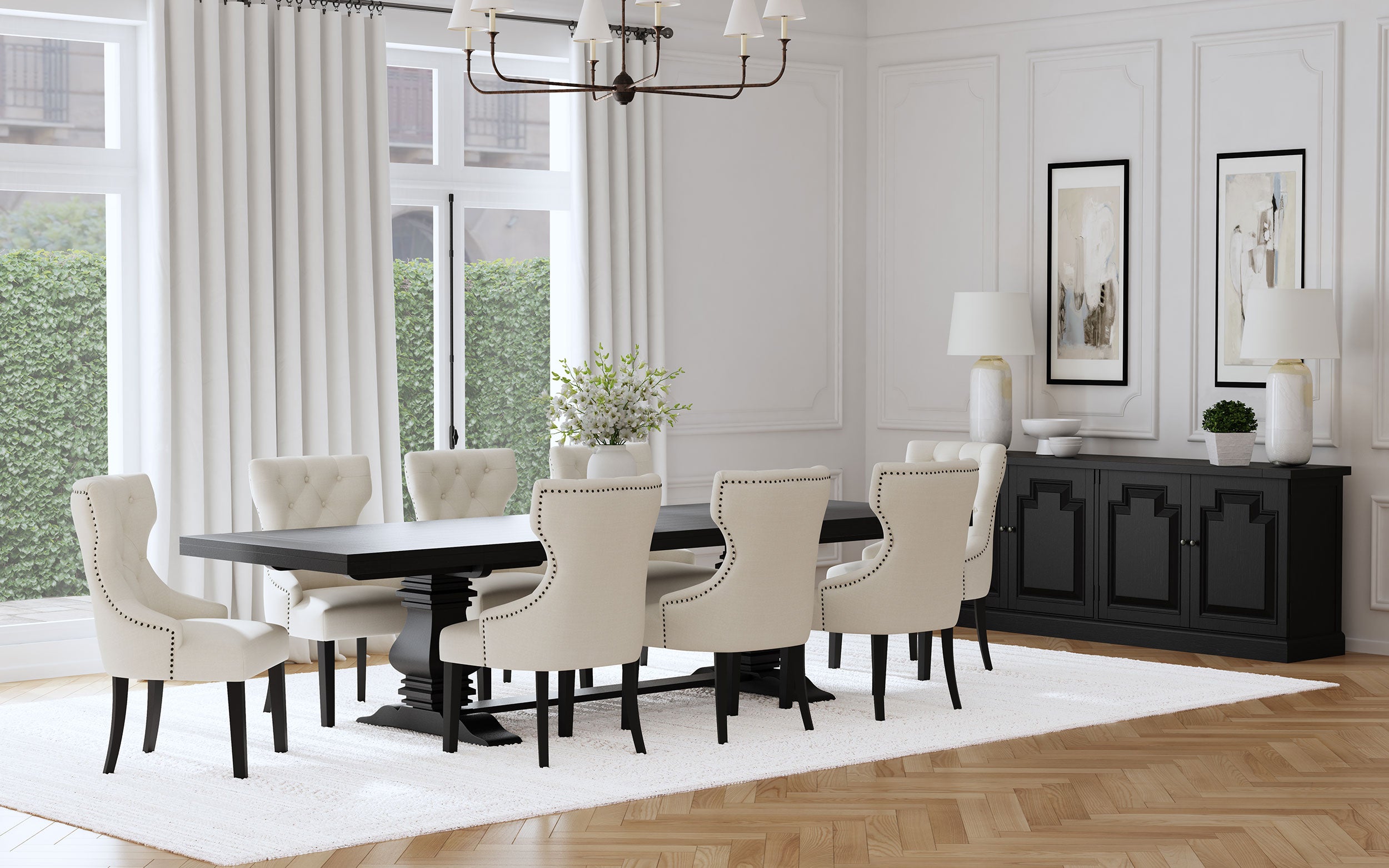 Baney Fabric Upholstered Dining Side Chair Cream and Black-