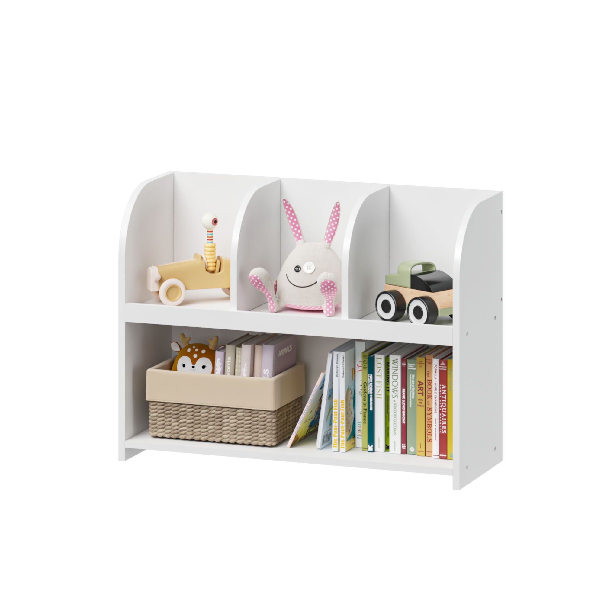 Bookcase With 4 Compartments, Storage Shelf For Toys And Books - White