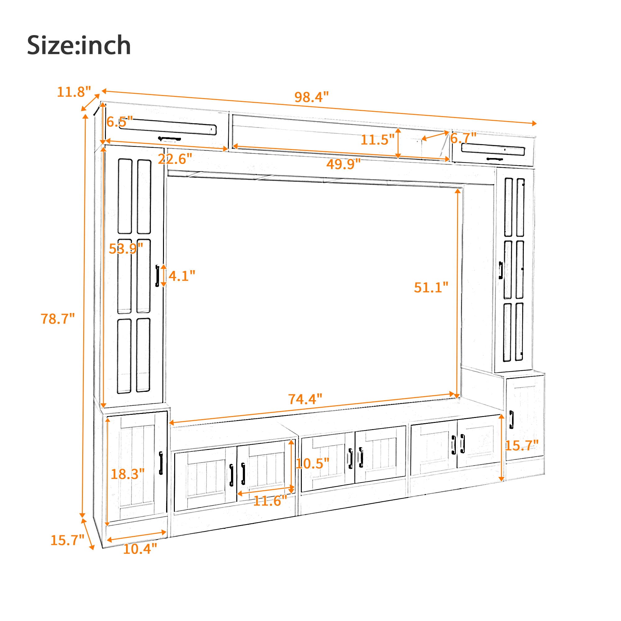 Wall Unit Entertainment Center With Bookshelves For TVs Up To 80"