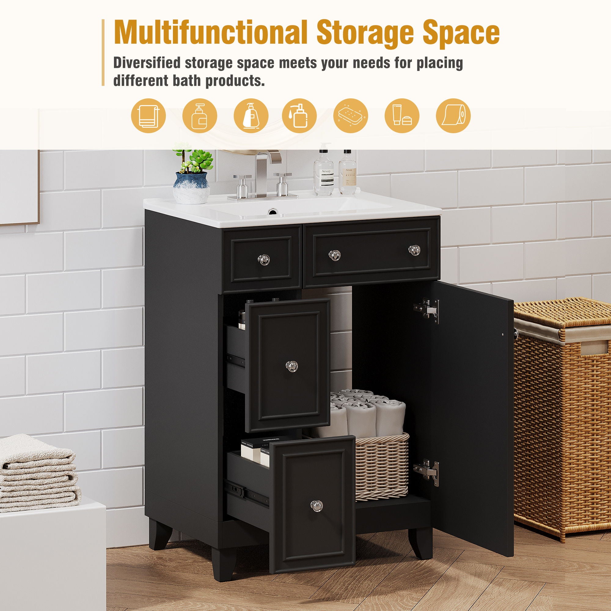 Bathroom Vanity Cabinet With Sink - Black