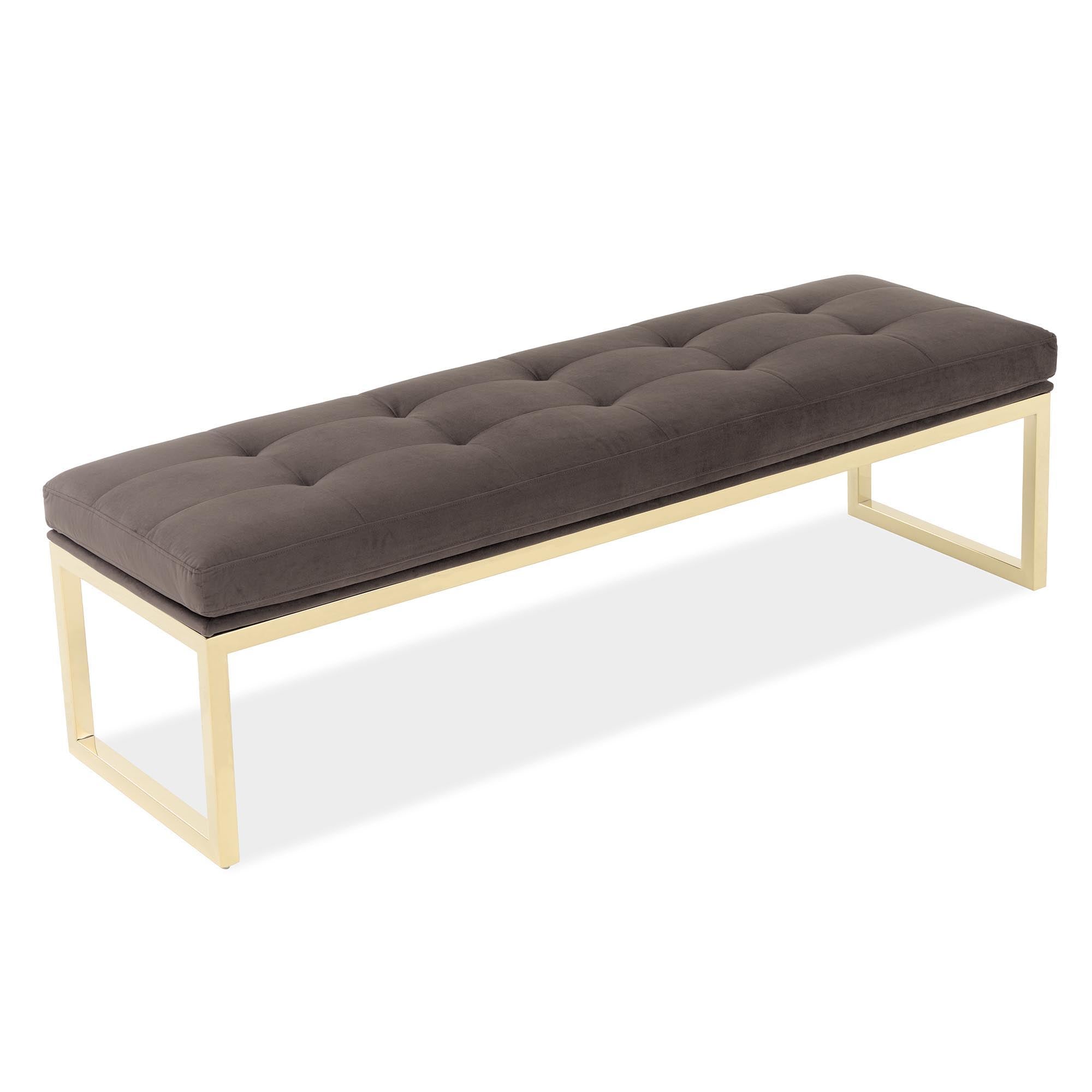 Signature Beds & Benches - Dahlia Velvet Accent Bench - Chocolate / Gold