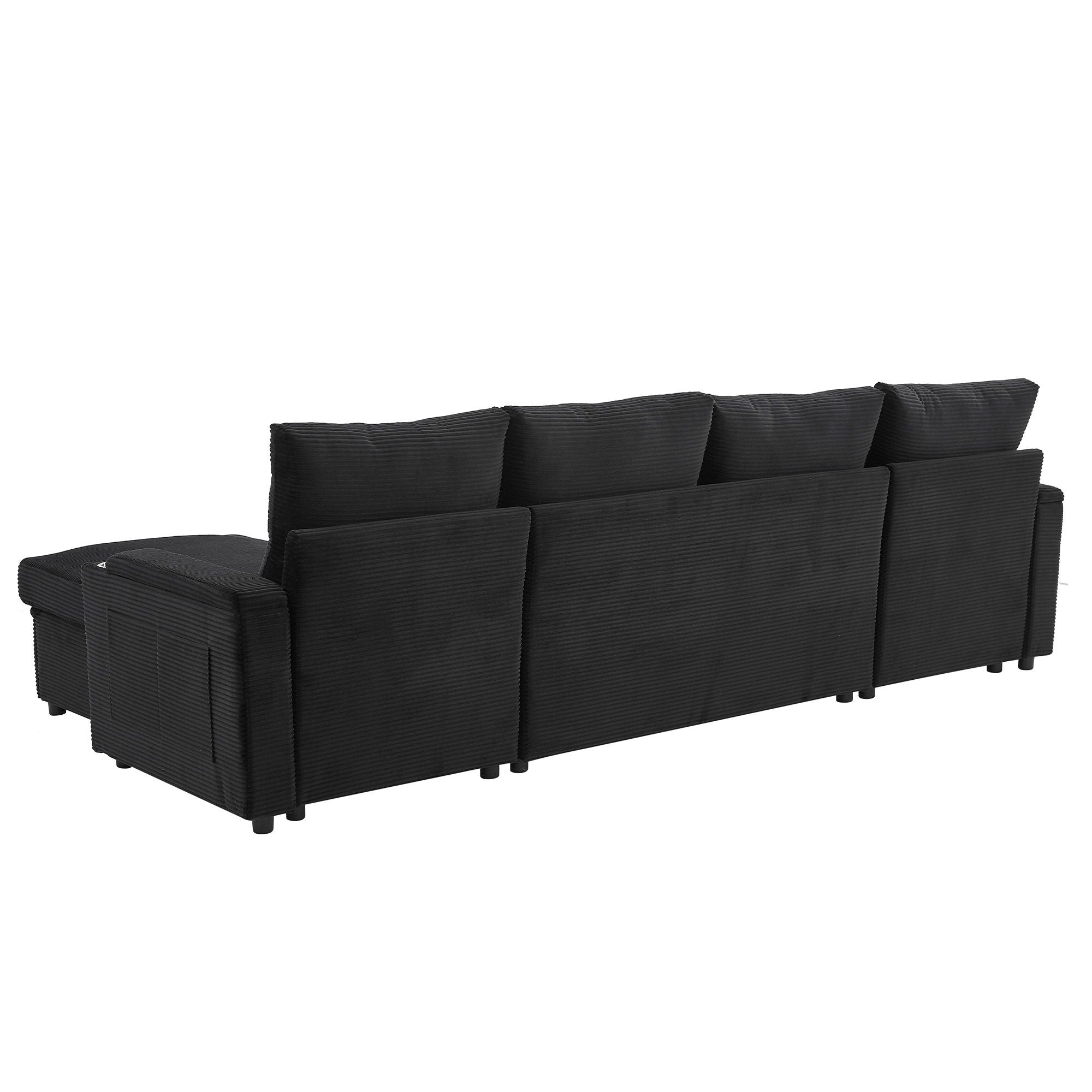U Shaped Sectional Sofa Bed With Storage Chaise Lounges, USB Ports, And Cup Holders