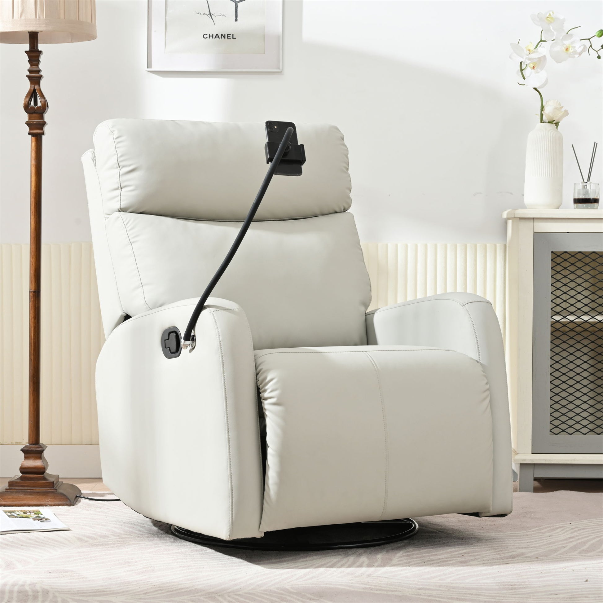 Rocking Recliner Chair, 360 Degree Swivel Nursery Rocking Chair, Glider Chair, Modern Small Rocking Swivel Recliner Chair For Bedroom, Living Room Chair Home Theater Seat, Phone Holder - Light Gray - Best Buy Furniture