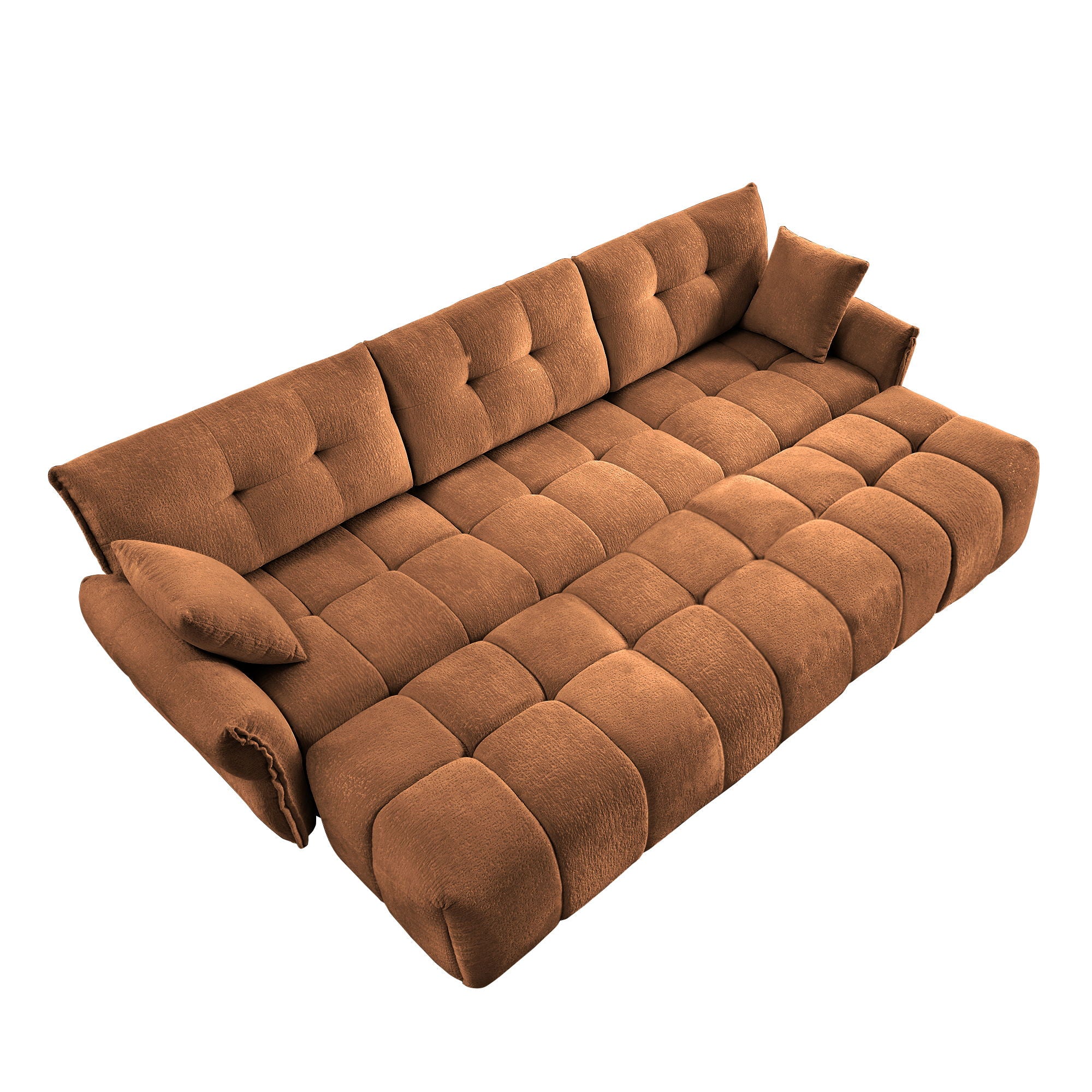 Elegant Textured 3 Seater Sofa Set With 3 Ottomans And Pillows Frame - Burnt Orange