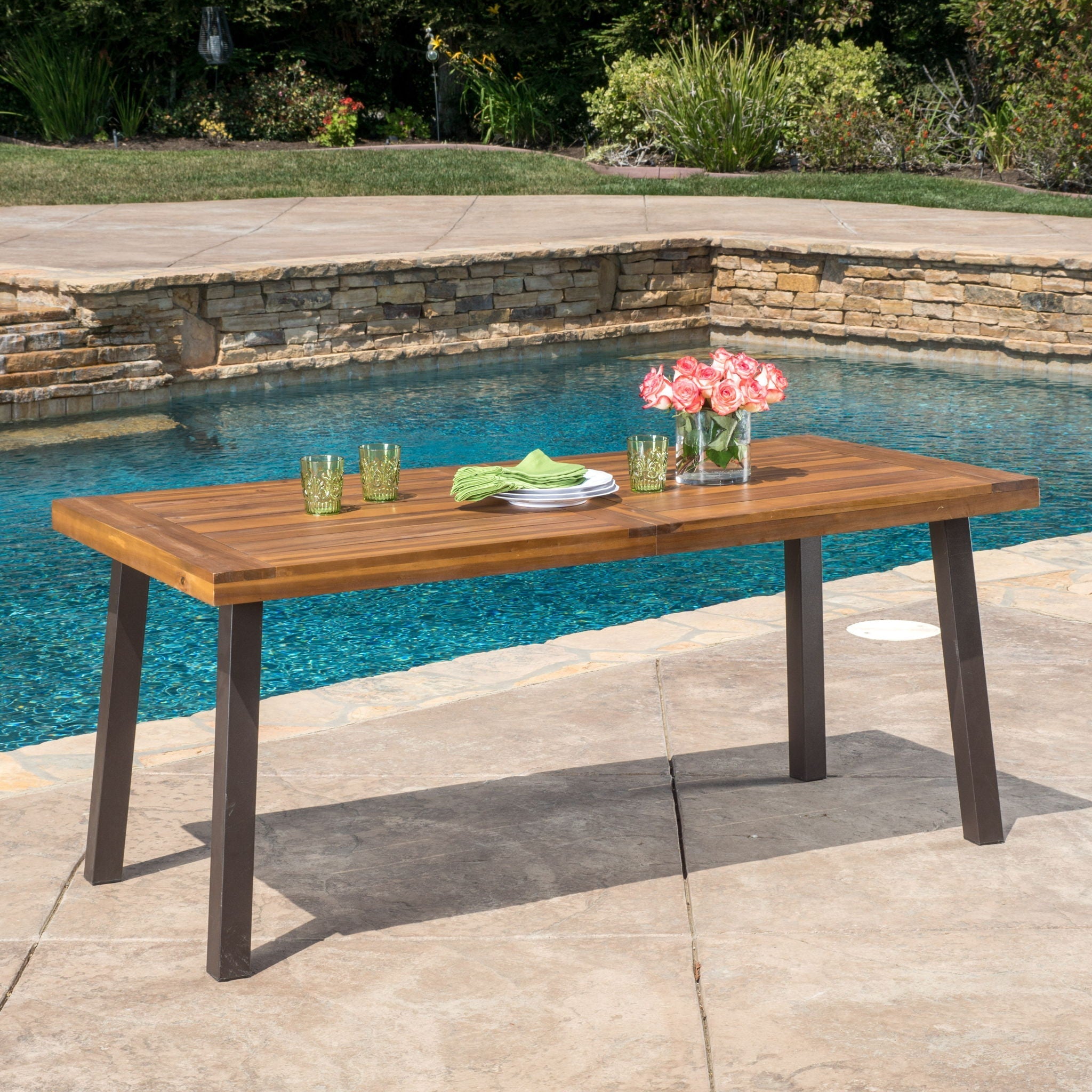Della Modern Industrial Dining Table With Acacia Wood Top - Teak