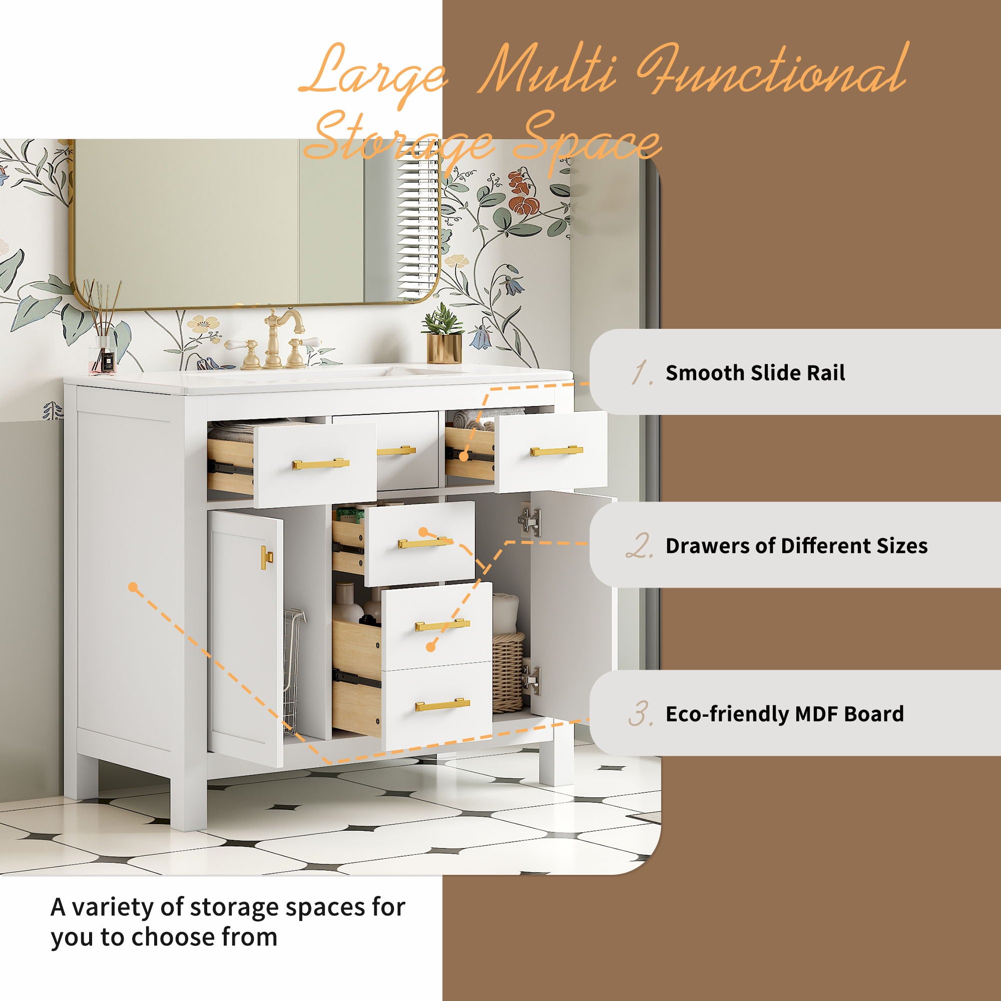 Bathroom Vanity With Sink Combo Set, Modern Bathroom Cabinet With 4 Drawers