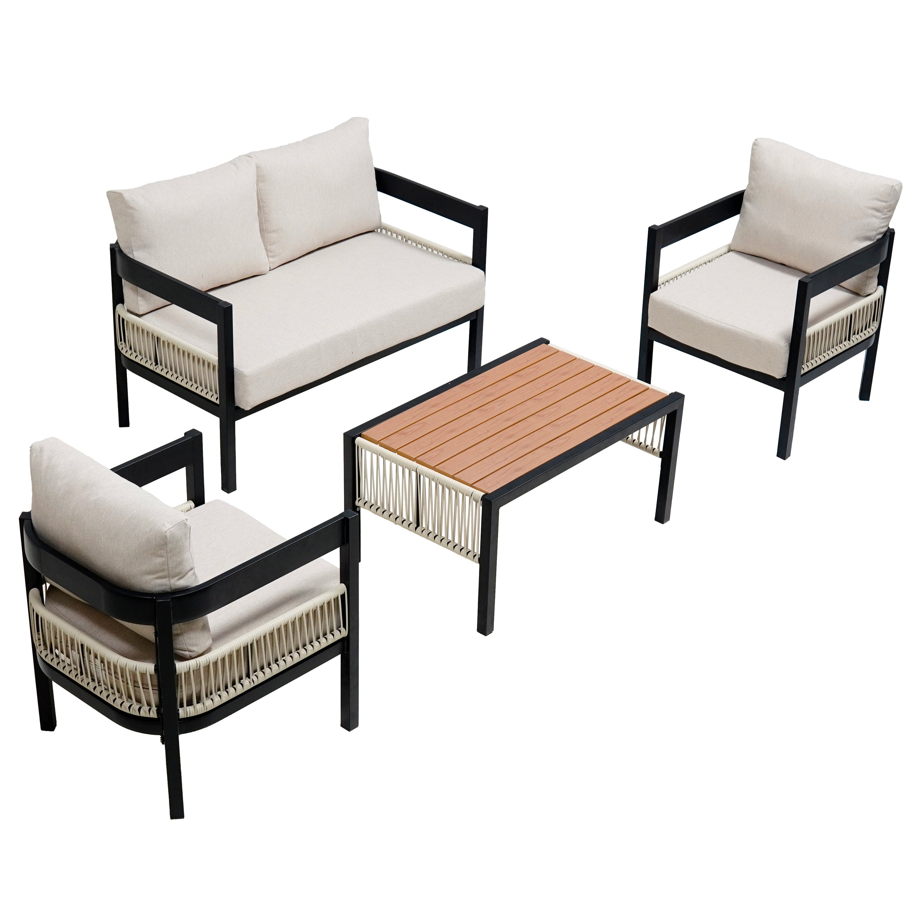 U_Style Multi-Person Outdoor Iron Sofa Set with Rattan Decoration