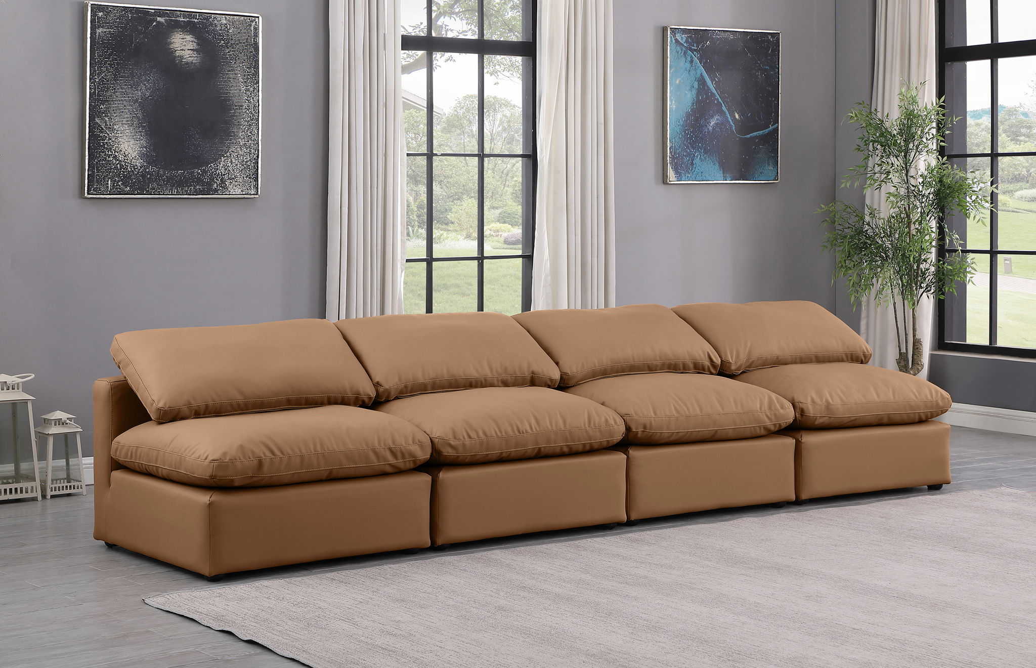 Indulge - Faux Leather 4 Seat Modular Armless Sofa - Best Buy Furniture