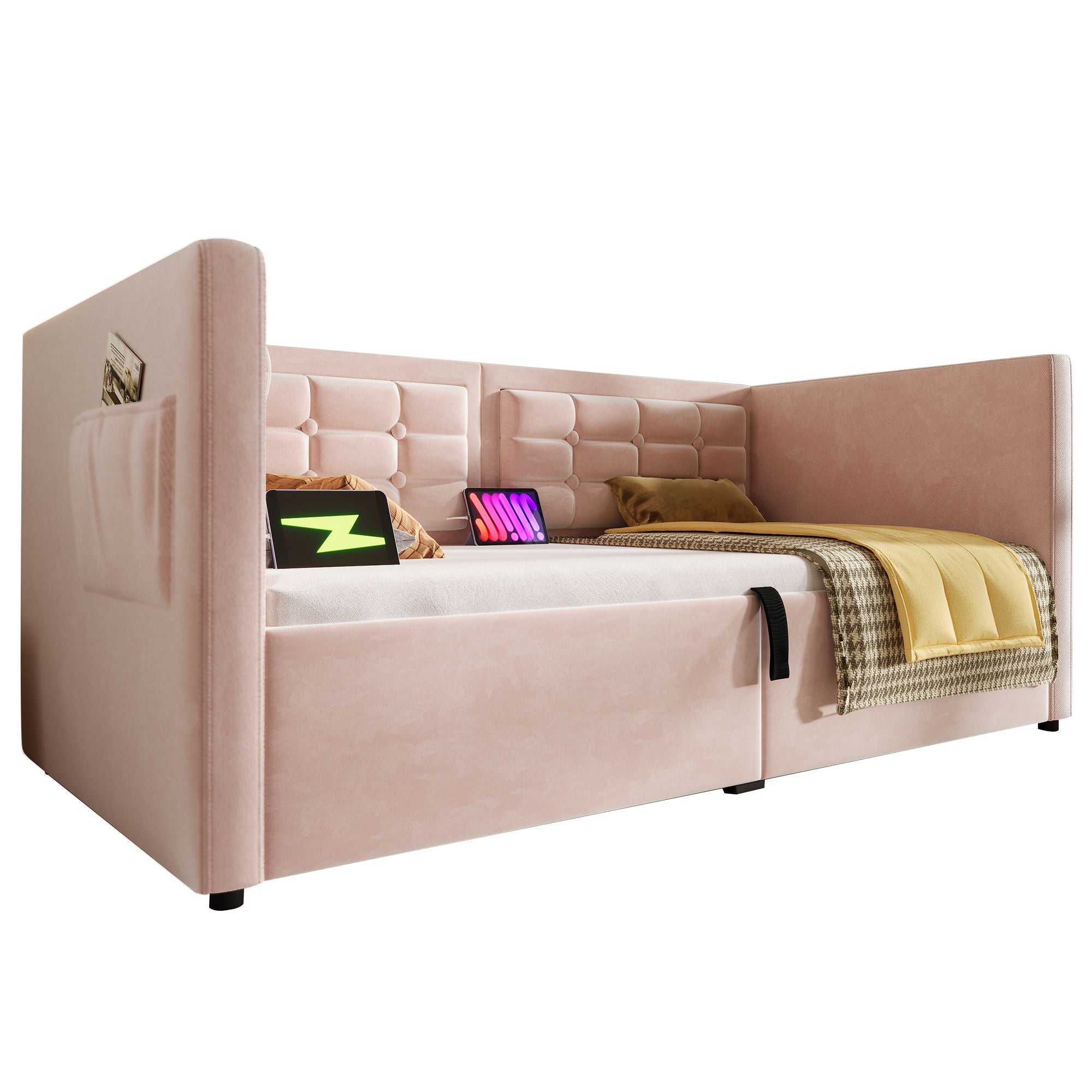 Upholstered Hydraulic Storage Daybed With USB & Type C Charging