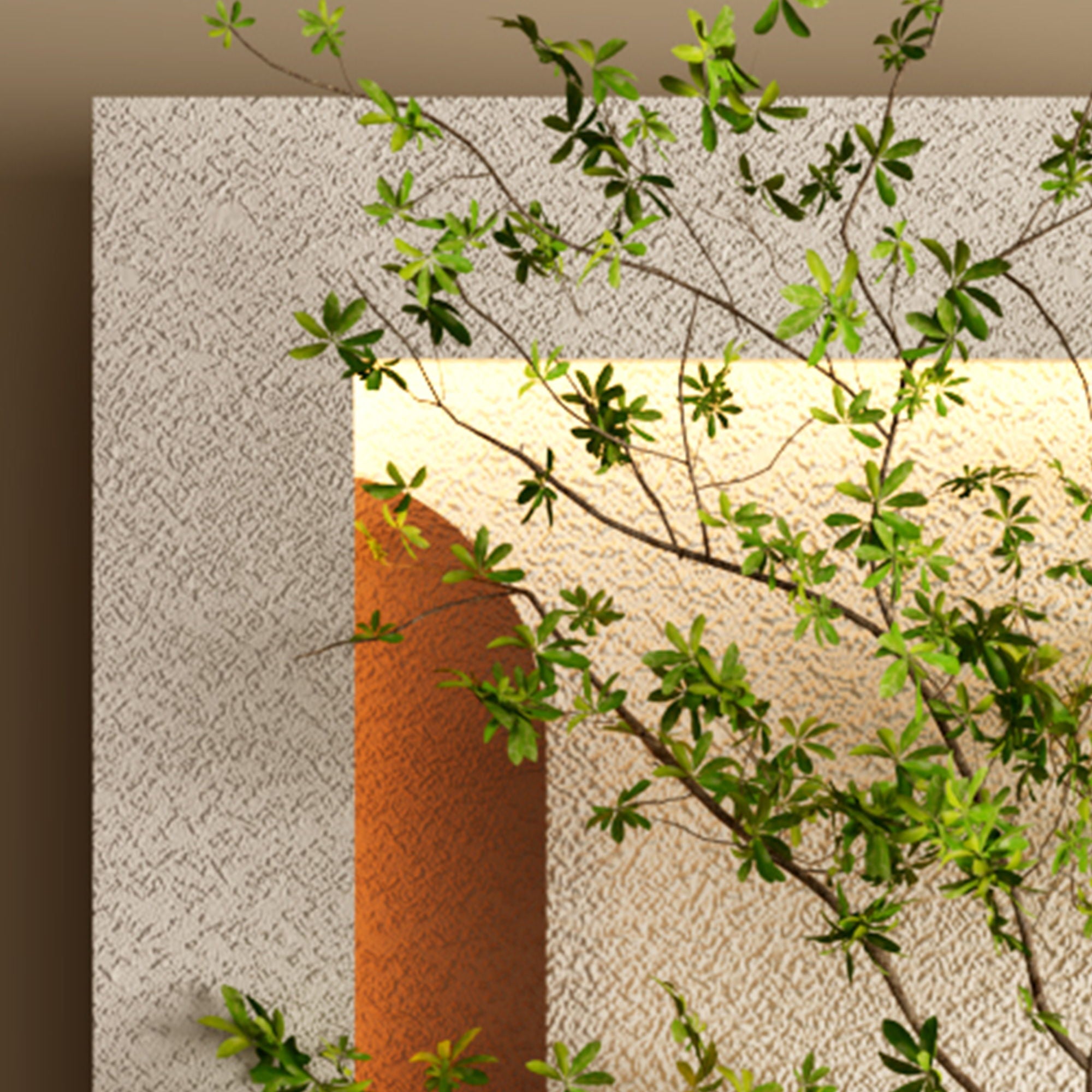 Adjustable 3 Color LED Sandstone Wall Decor With Simulated Plants, Vase & Rabbit Statue - Light Coffee