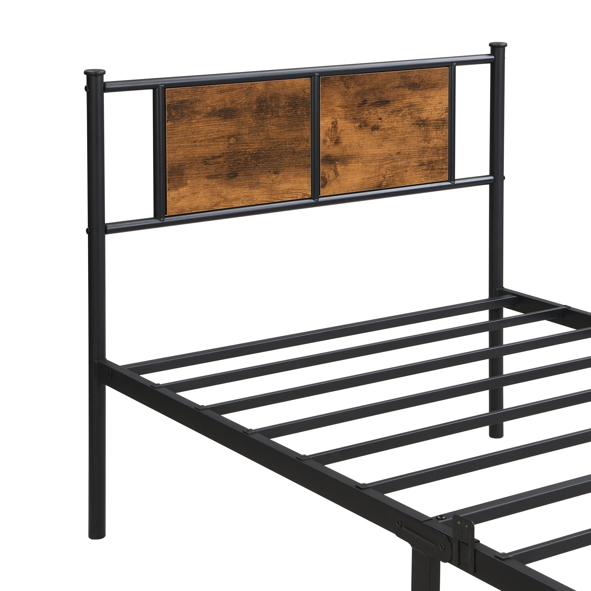 ModerMetal Bedframe With Wood Panel Headboard