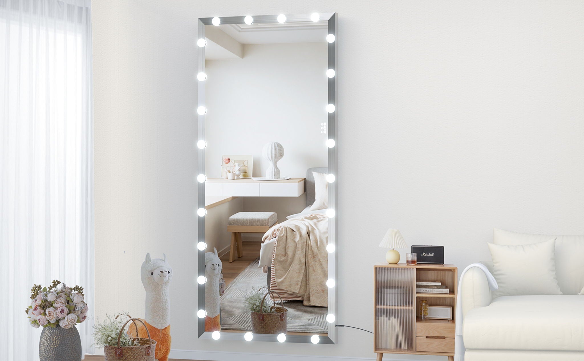 Full Length Mirror With Lights Full Body Vanity Mirror With 3 Color Modes Lighted Standing Floor Mirror For Dressing Room Bedroom Wall Mounted Touch Control
