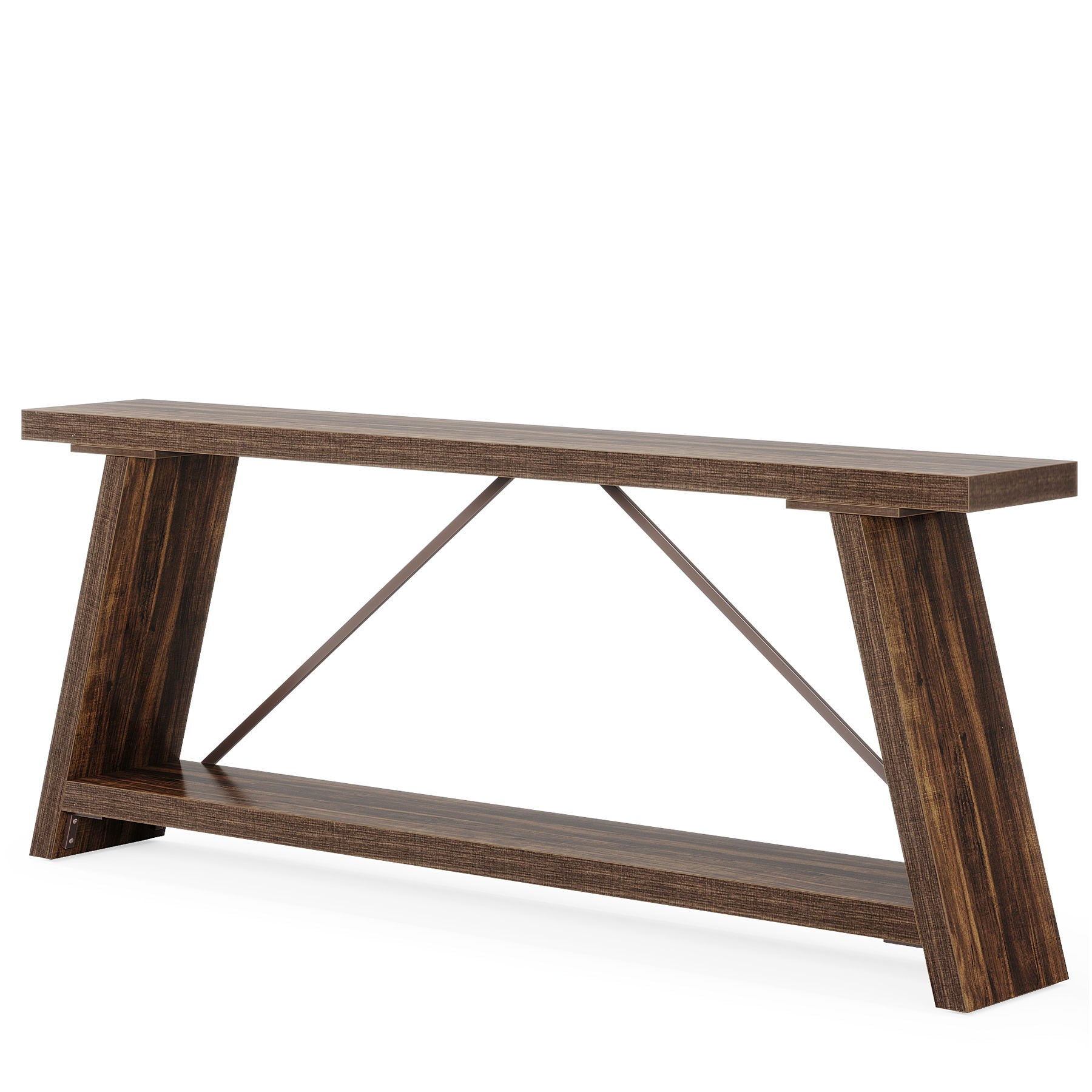 Extra Long Sofa Table With Storage For Living Entryway - Dark Walnut