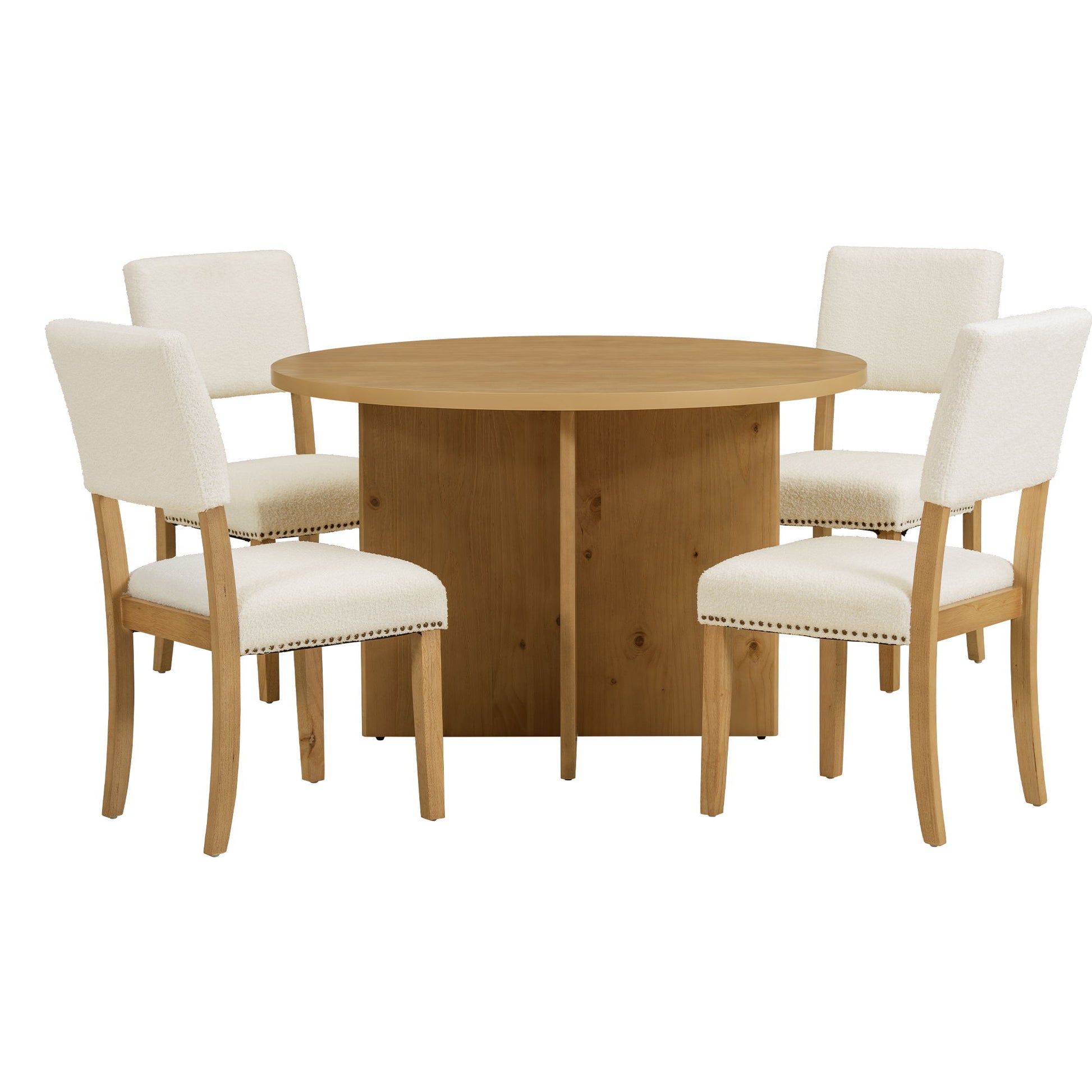 Topmax - 5 Piece Modern Round Dining Table Set Pedestal Kitchen Table Set With 4 Upholstered Dining Chairs For Studio, Apartment, Small Places - Best Buy Furniture