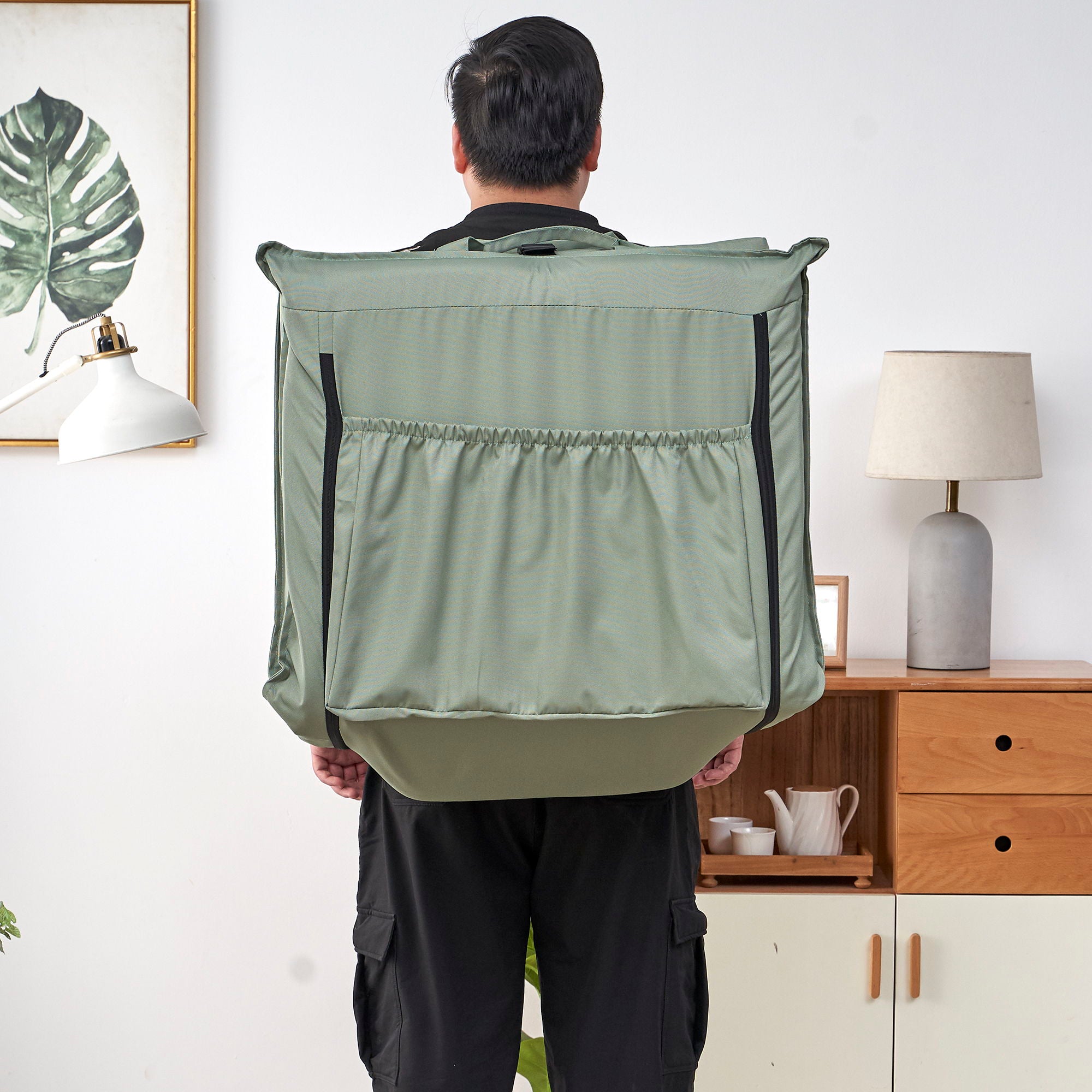 Foldable Portable Camping Chair With Carry Bag 14 Position Adjustable Recliner For Adults Cotton & Metal Frame For Outdoor Travel, Picnic, Or BBQ - Light Green