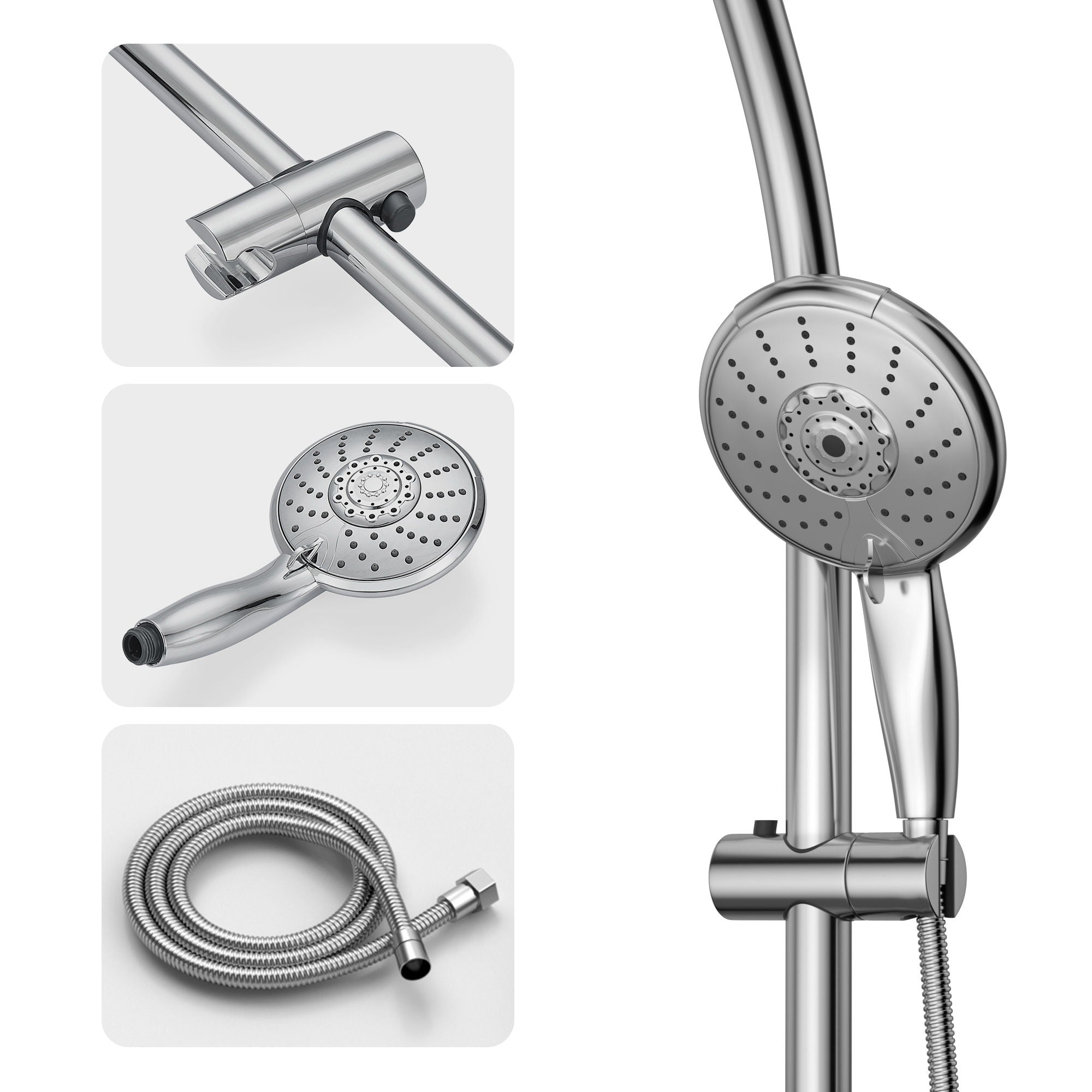 Dual Shower Head With Adjustable Slide Bar And Multi Function Settings
