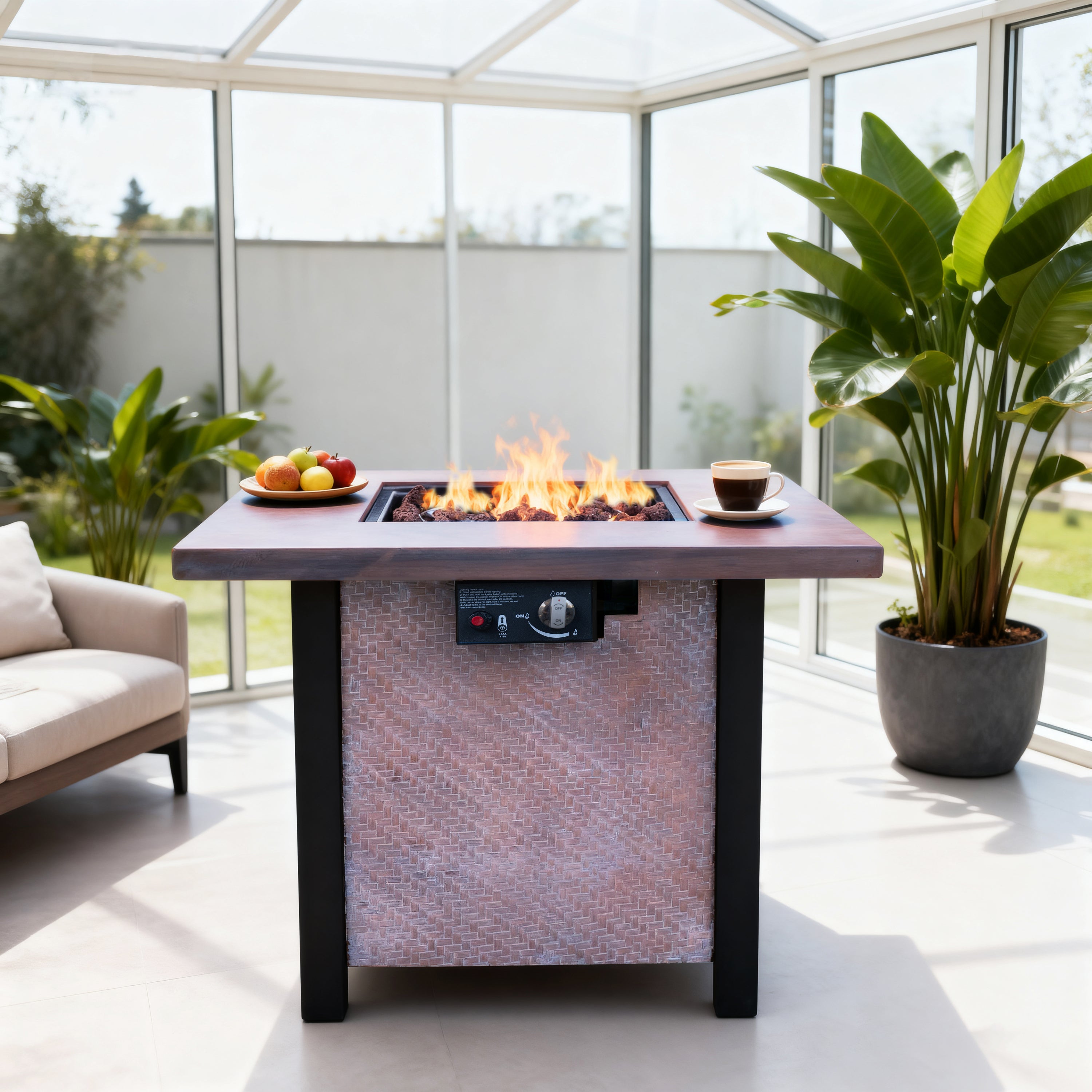 25" H Outdoor Patio Propane Gas Fire Pit Table - 50,000 BTU High-temperature-resistant