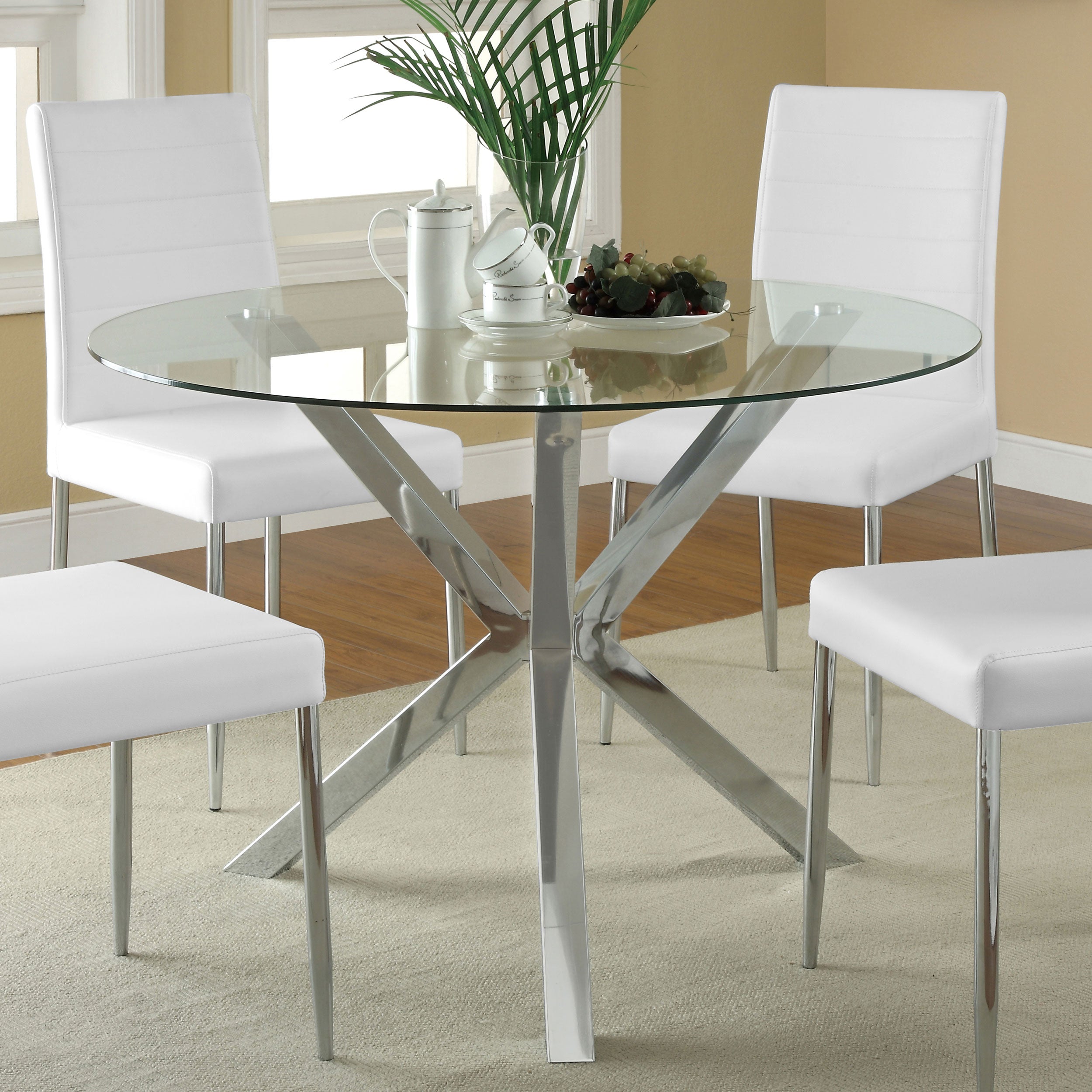 Vance Round 41-inch Glass Top Asterisk Dining Table Chrome-CoasterEveryday