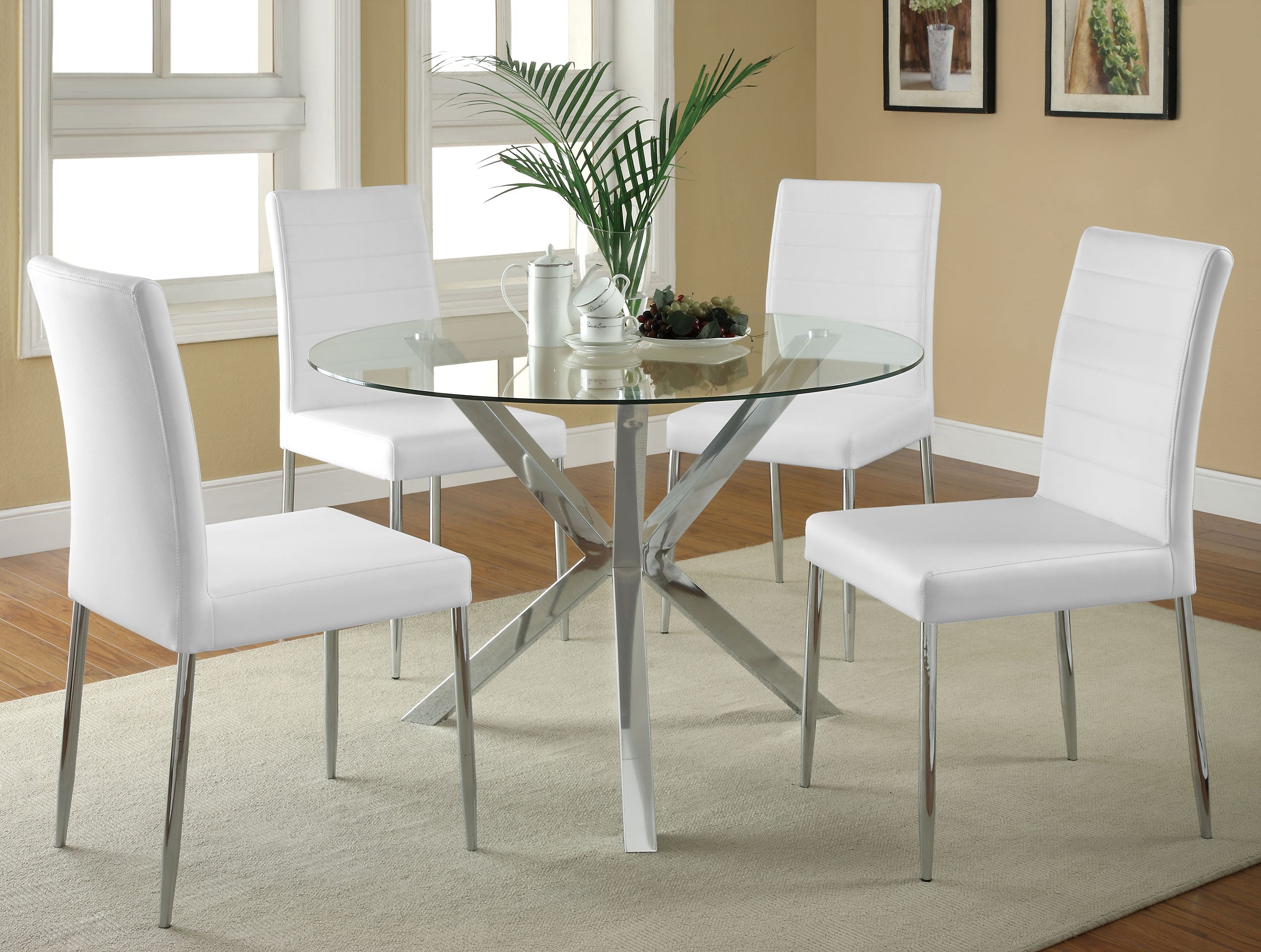 Vance Round 41-inch Glass Top Asterisk Dining Table Chrome-CoasterEveryday