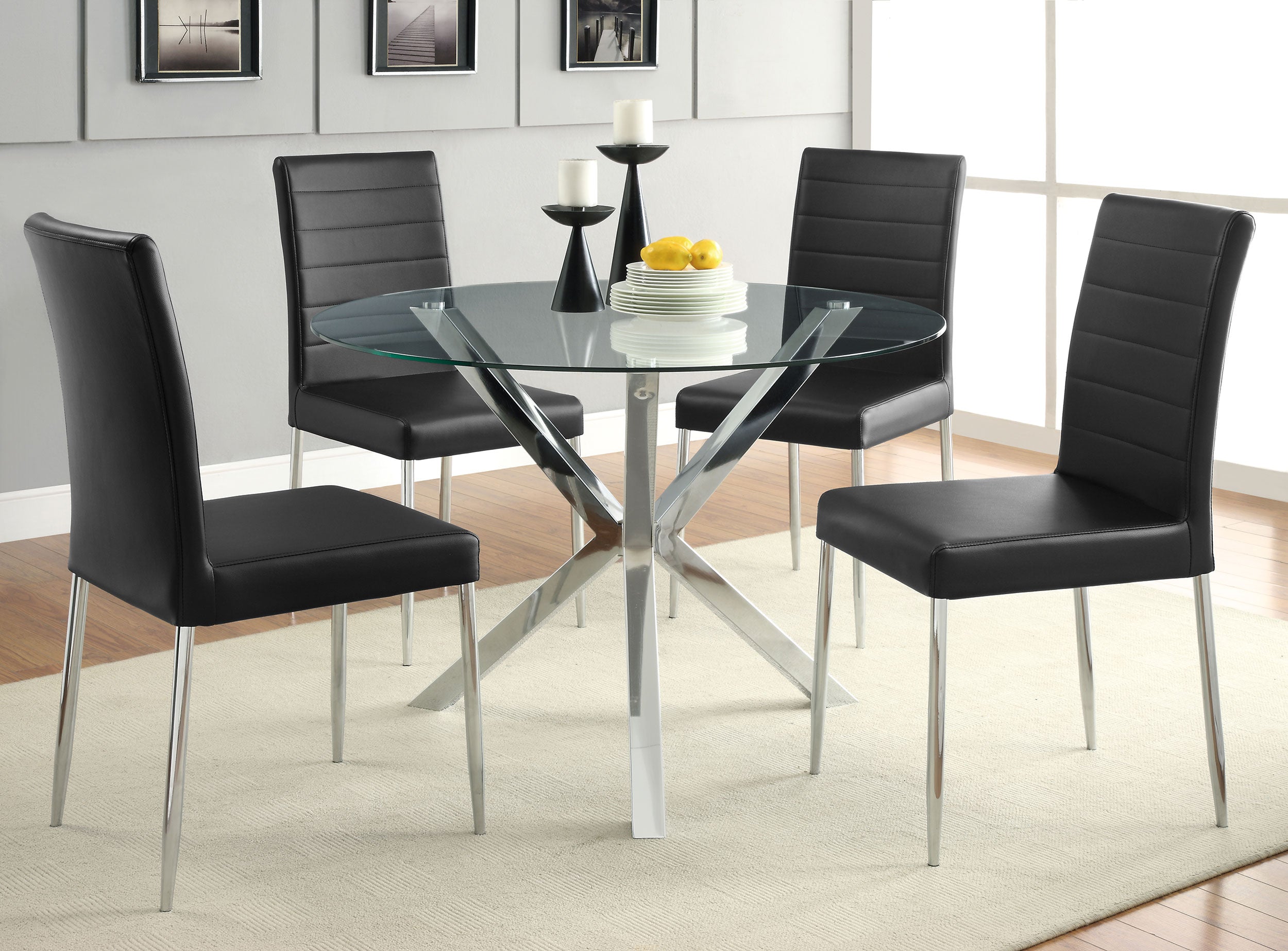 Vance Round 41-inch Glass Top Asterisk Dining Table Chrome-CoasterEveryday