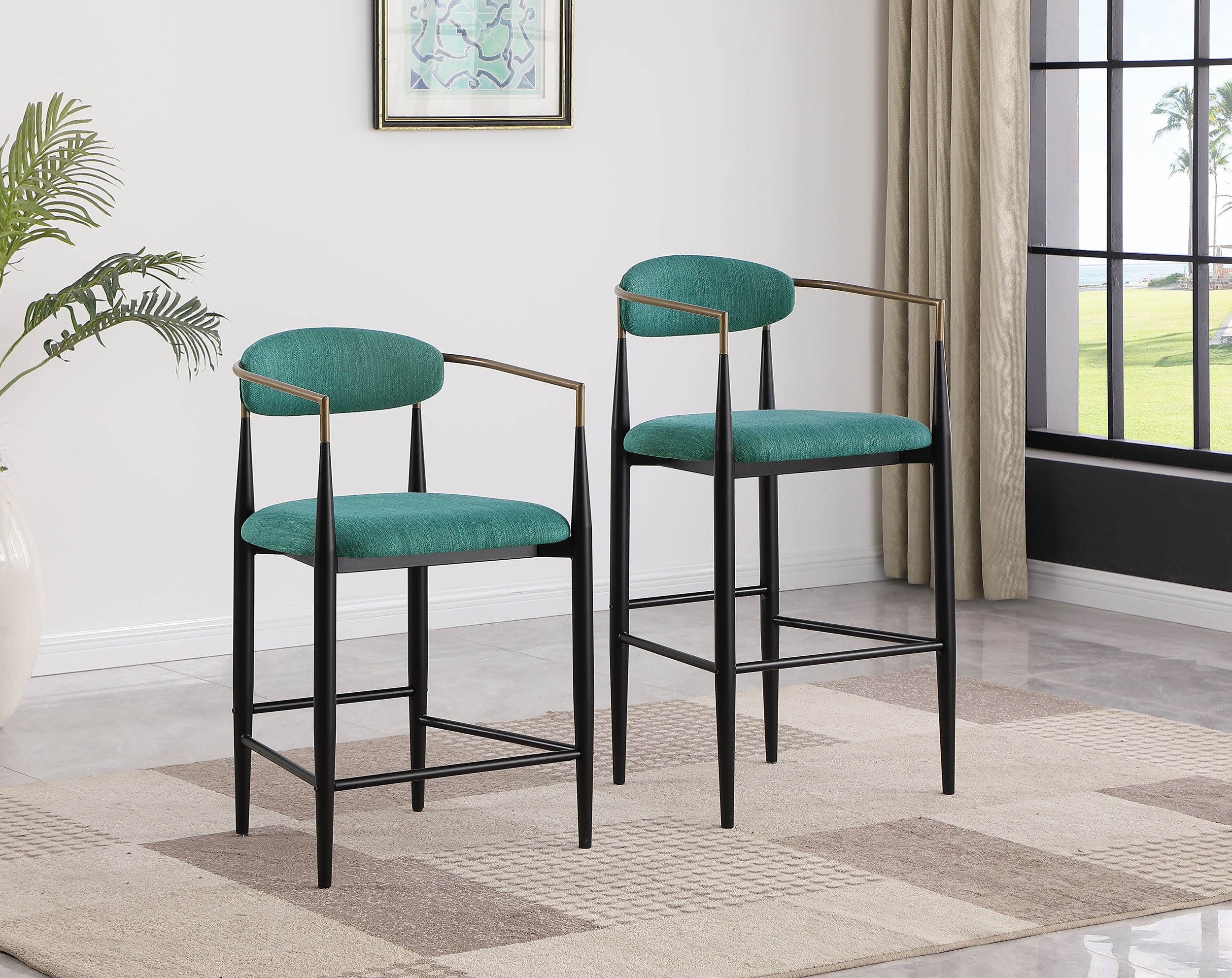 Tina Fabric Upholstered Bar Chair Green (Set of 2)-