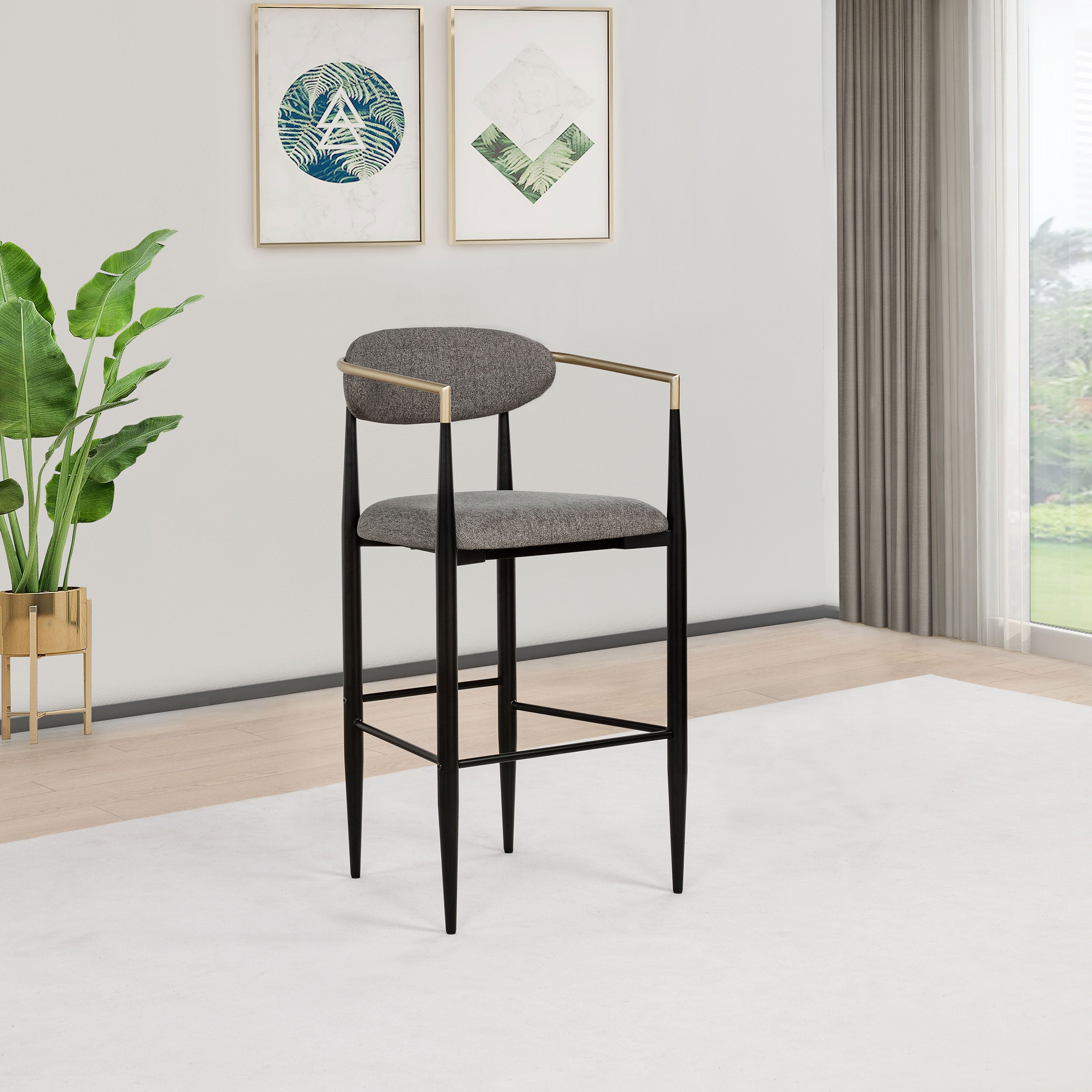 Tina Fabric Upholstered Bar Chair Dark Grey (Set of 2)-