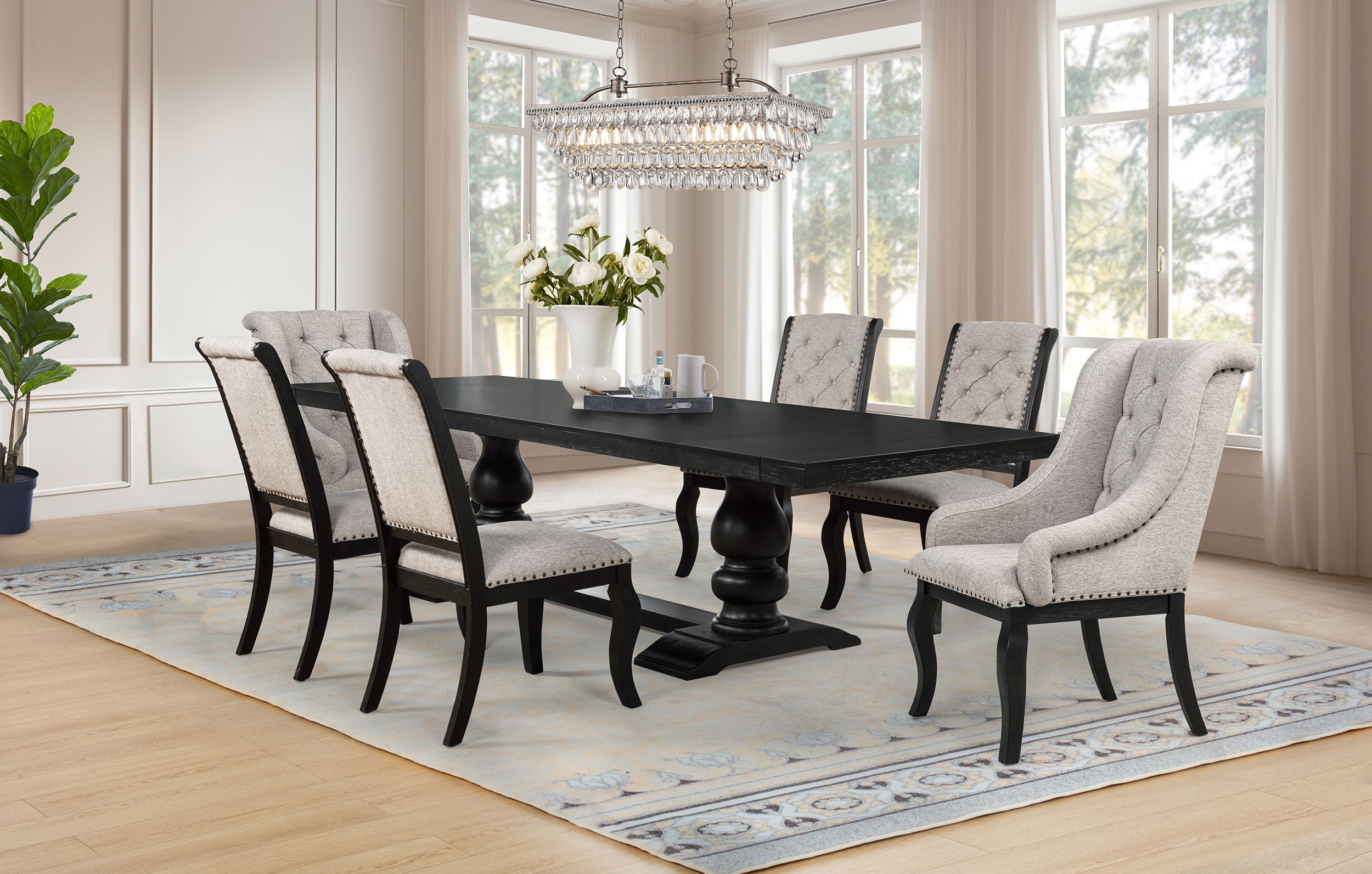 Phelps 7-piece Rectangular Dining Table Set Distressed Noir-Coaster