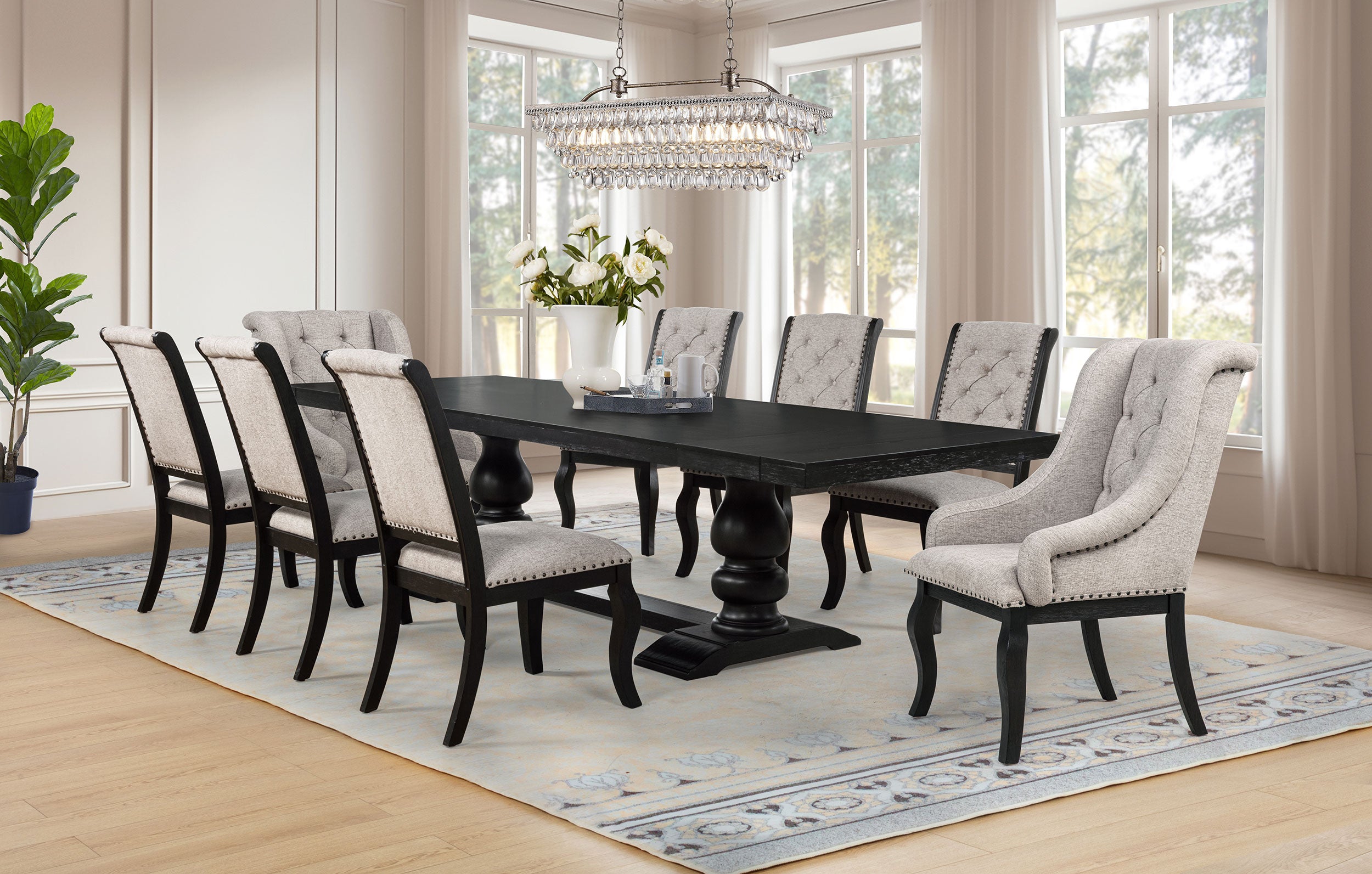 Phelps 7-piece Rectangular Dining Table Set Distressed Noir-Coaster