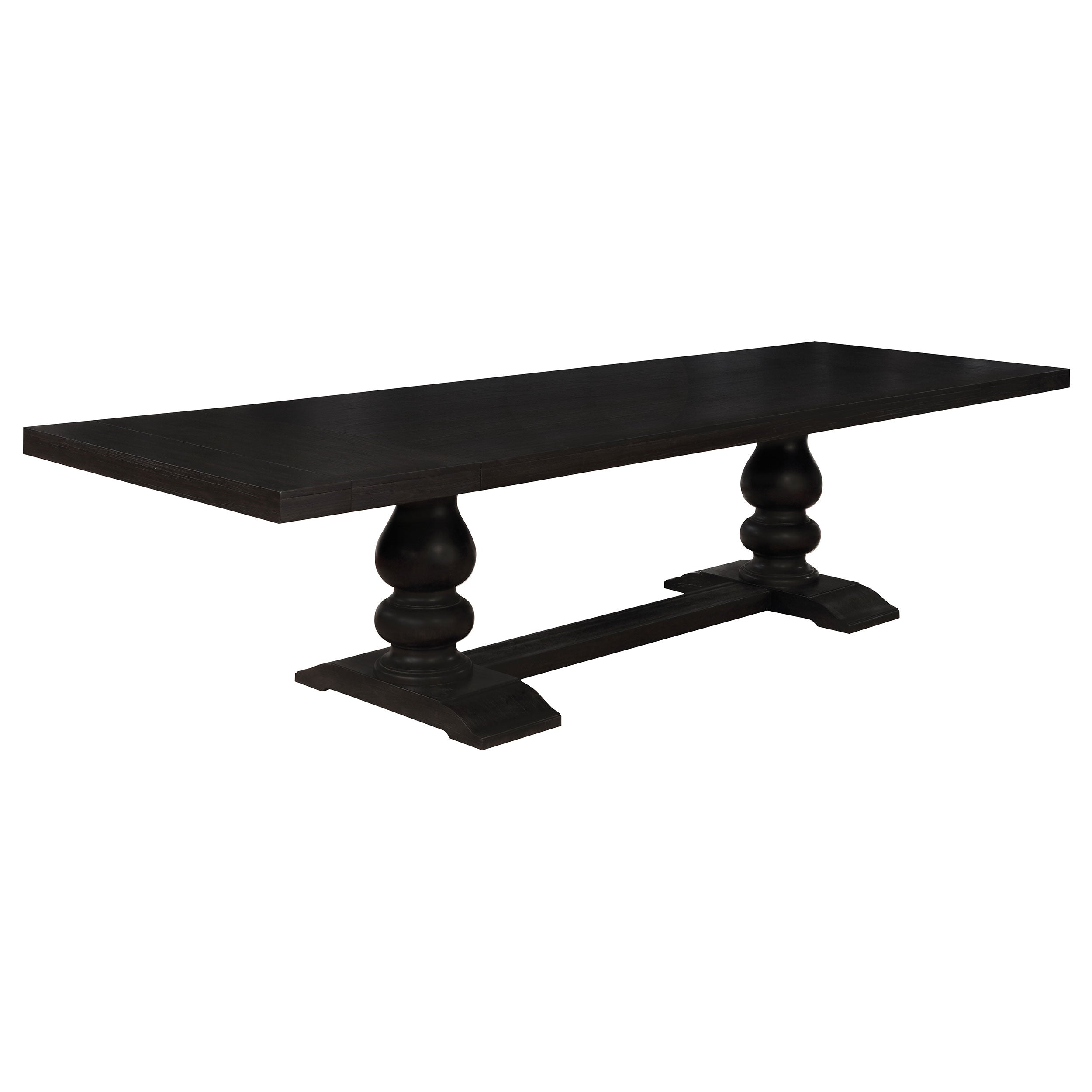 Phelps 123-inch Extension Leaf Dining Table Distressed Noir-CoasterEssence