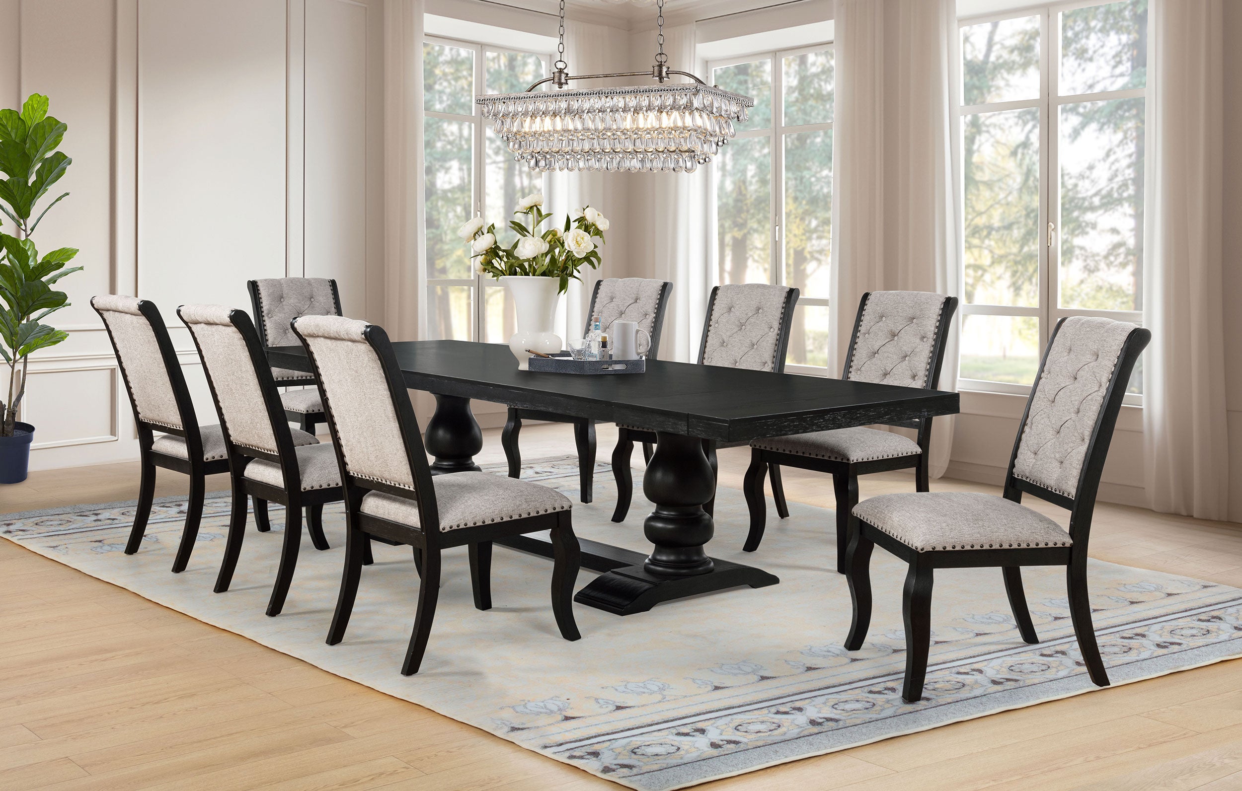Phelps Upholstered Dining Side Chair Tan Distressed Noir (Set of 2)-