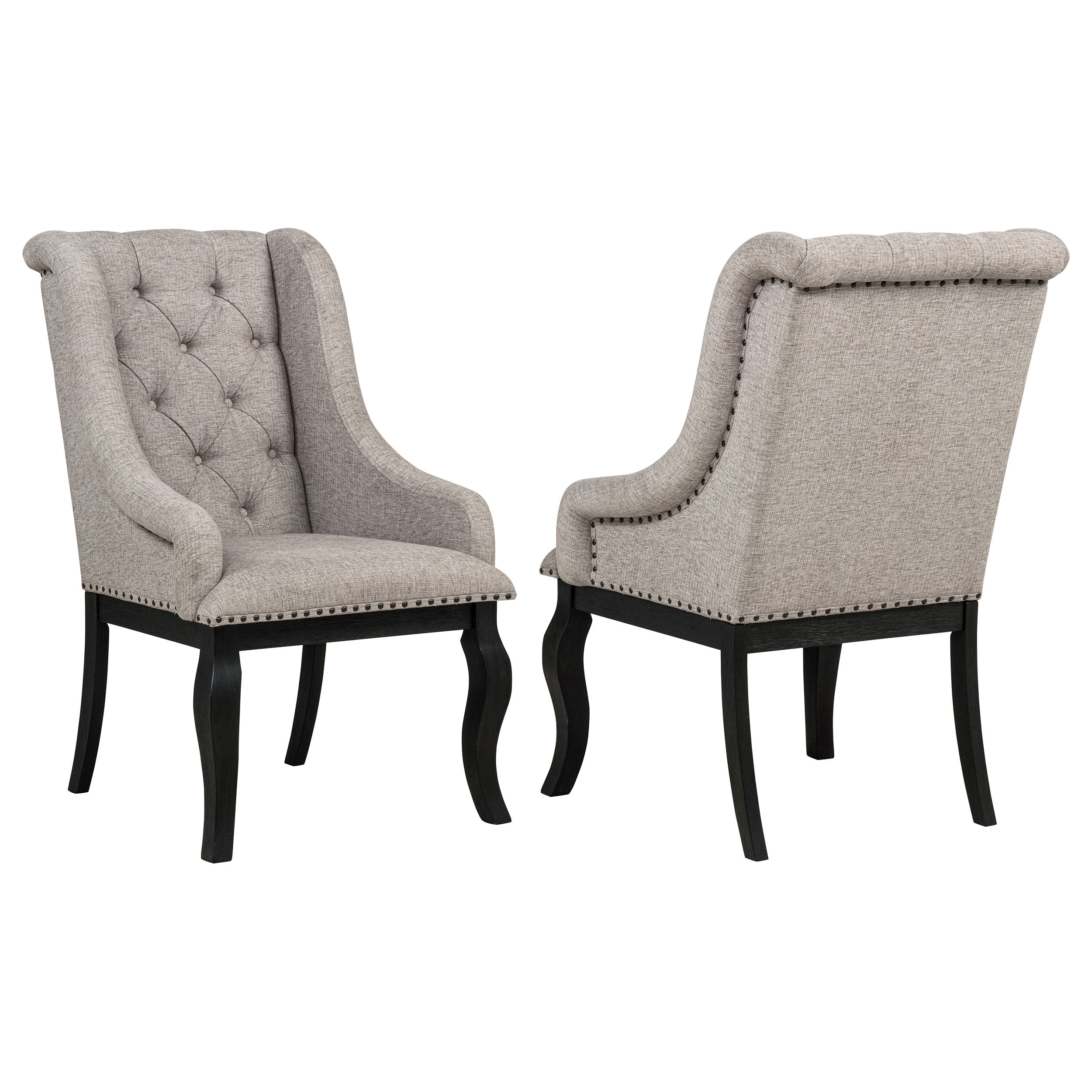 Phelps Upholstered Dining Arm Chair Tan Distressed Noir (Set of 2)-