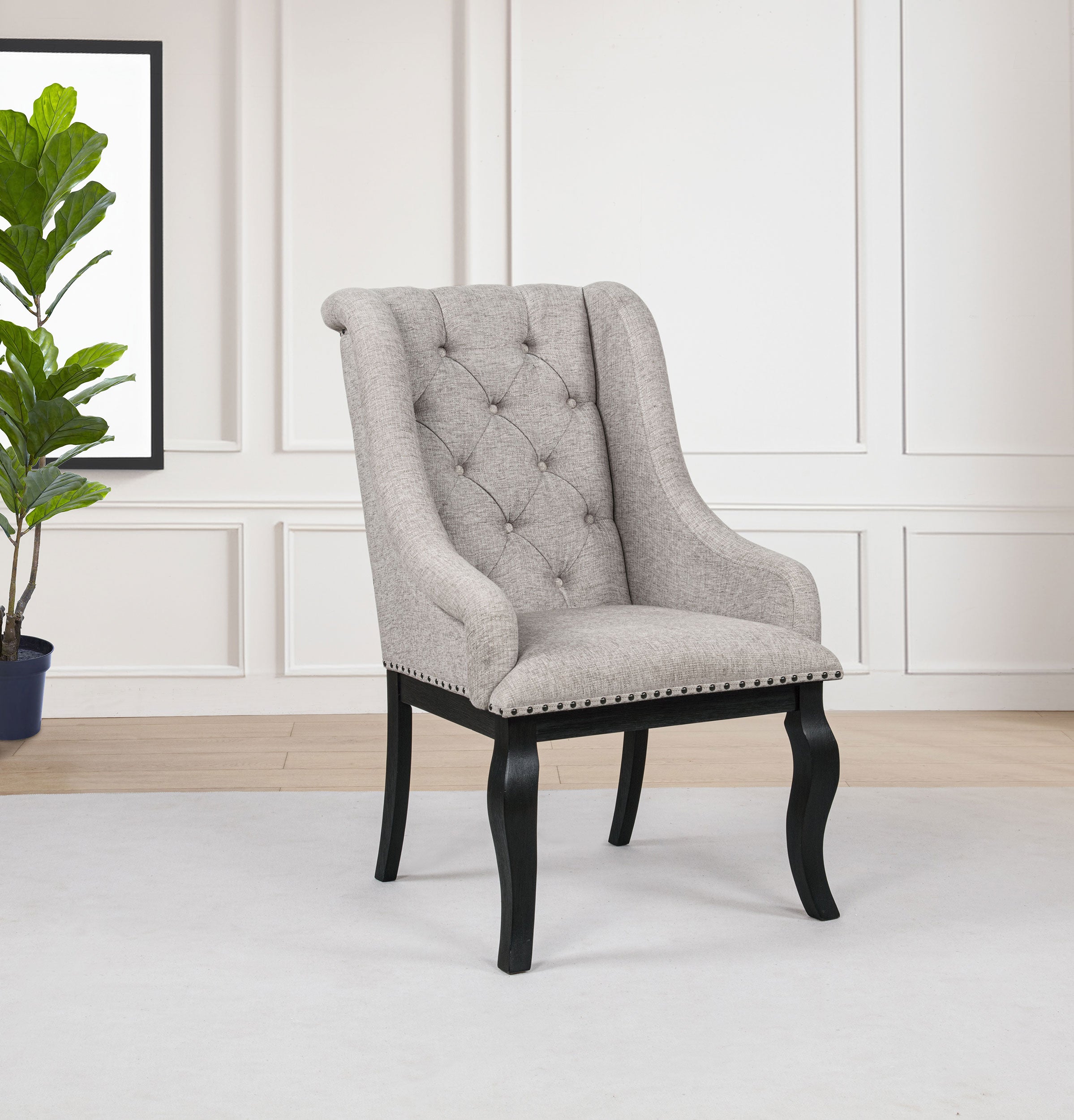 Phelps Upholstered Dining Arm Chair Tan Distressed Noir (Set of 2)-