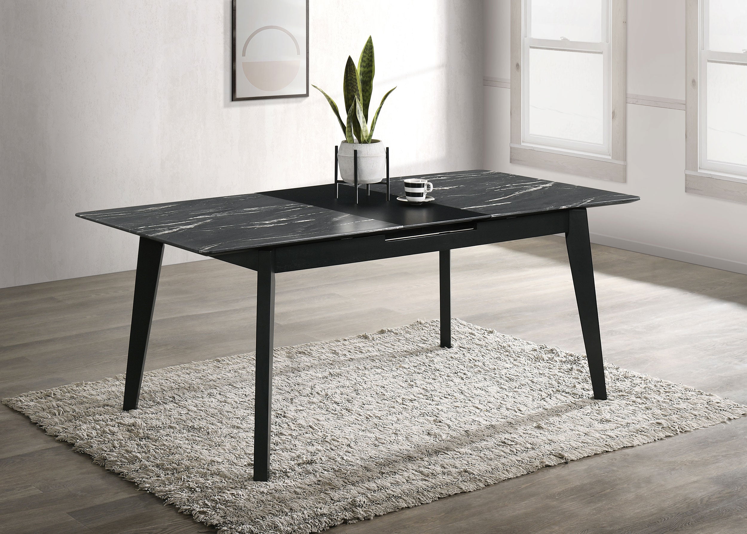 Crestmont 78-inch Extension Dining Table Black Faux Marble-CoasterEssence