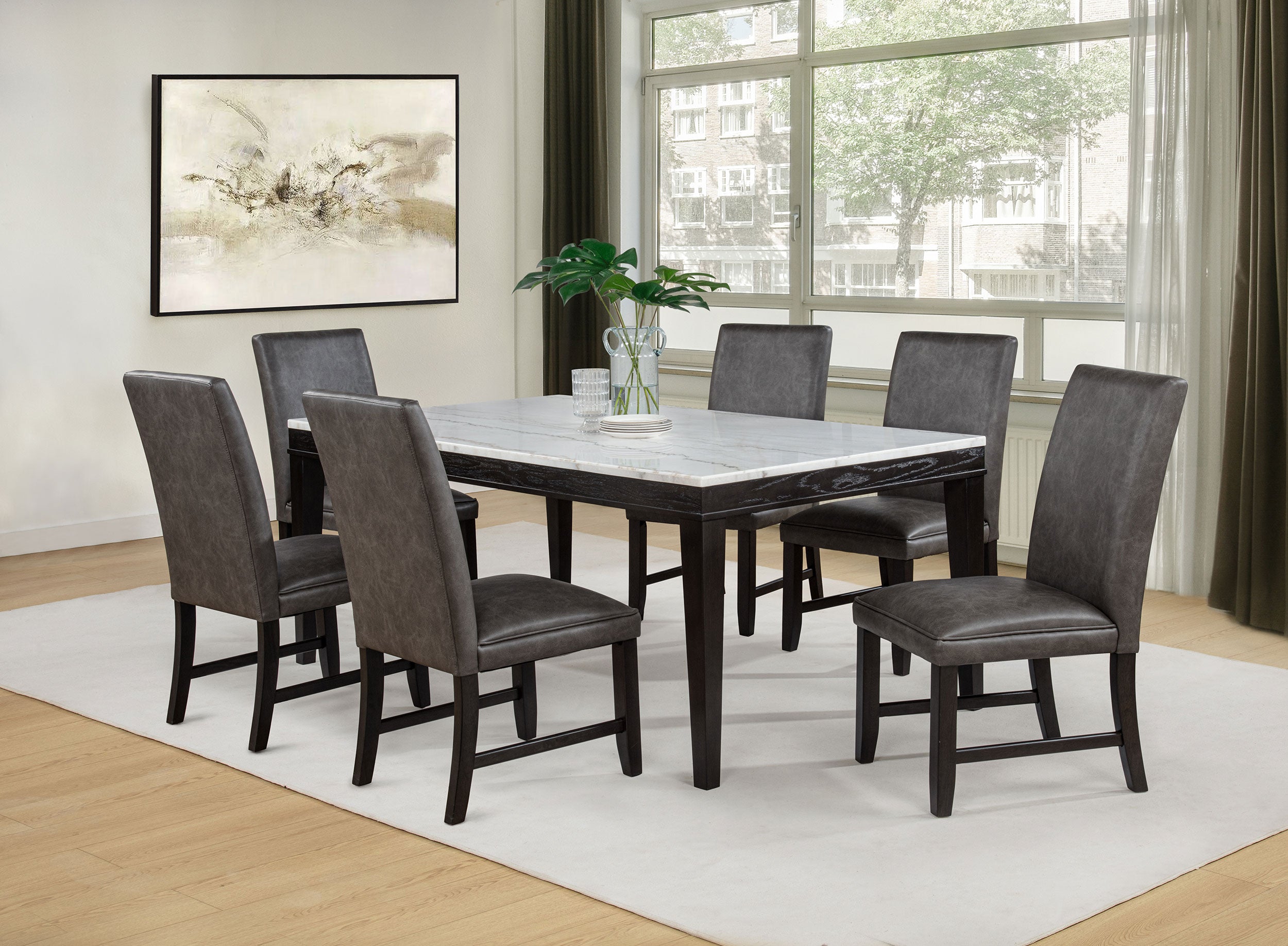 Averill 7-piece White Marble Top Dining Set Tan and Coffee Bean-