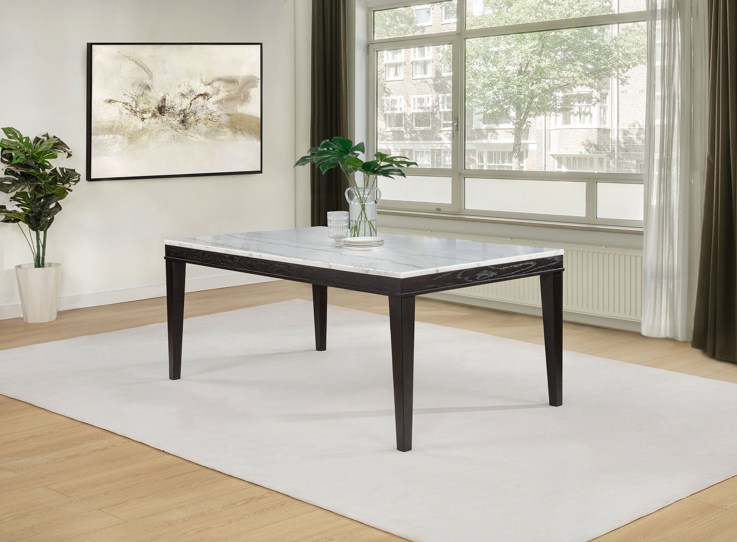 Averill 72-inch Rectangular White Marble Top Dining Table Coffee Bean-