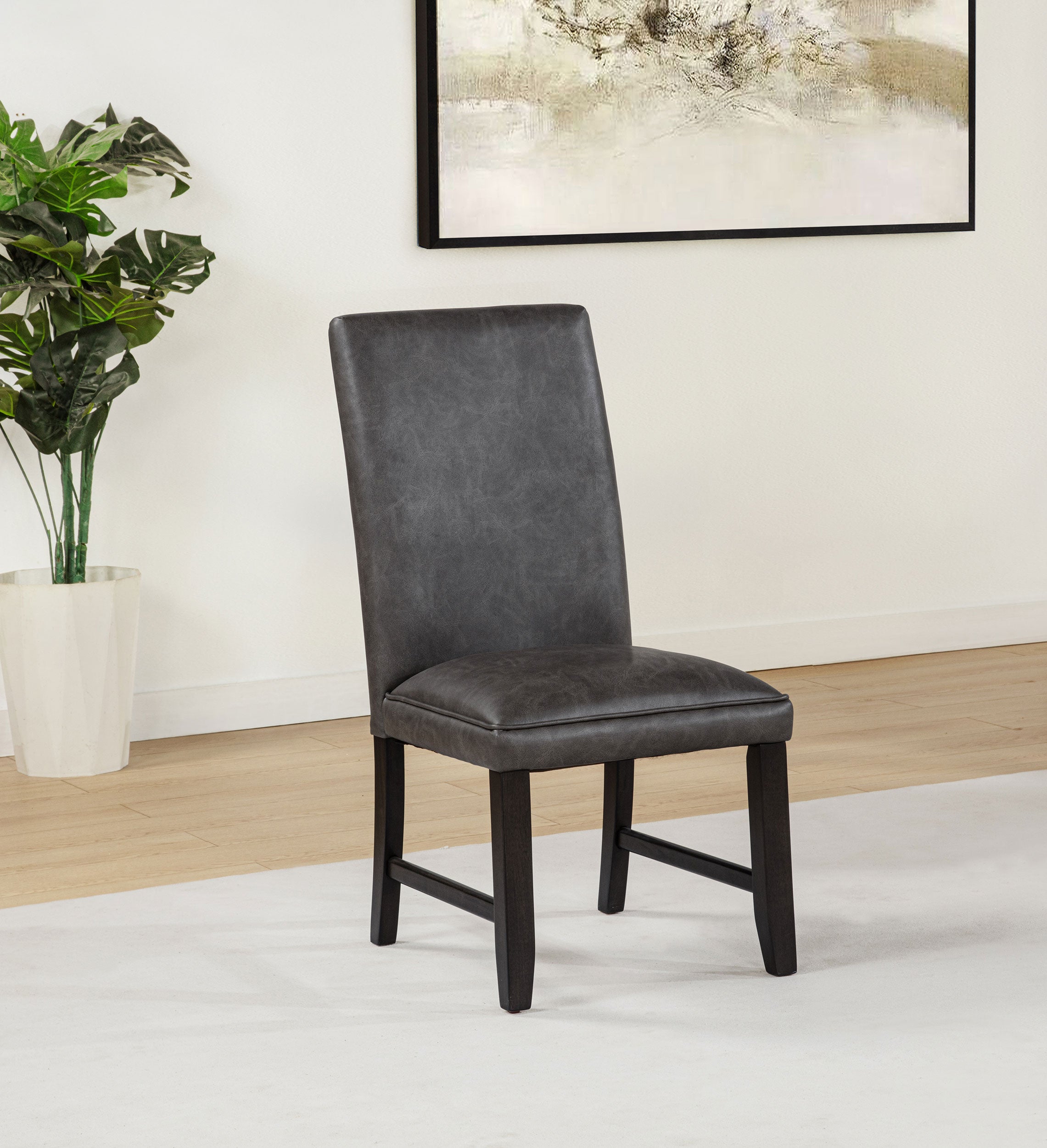 Averill Faux Leather Upholstered Dining Side Chair Dark Grey (Set of 2)-