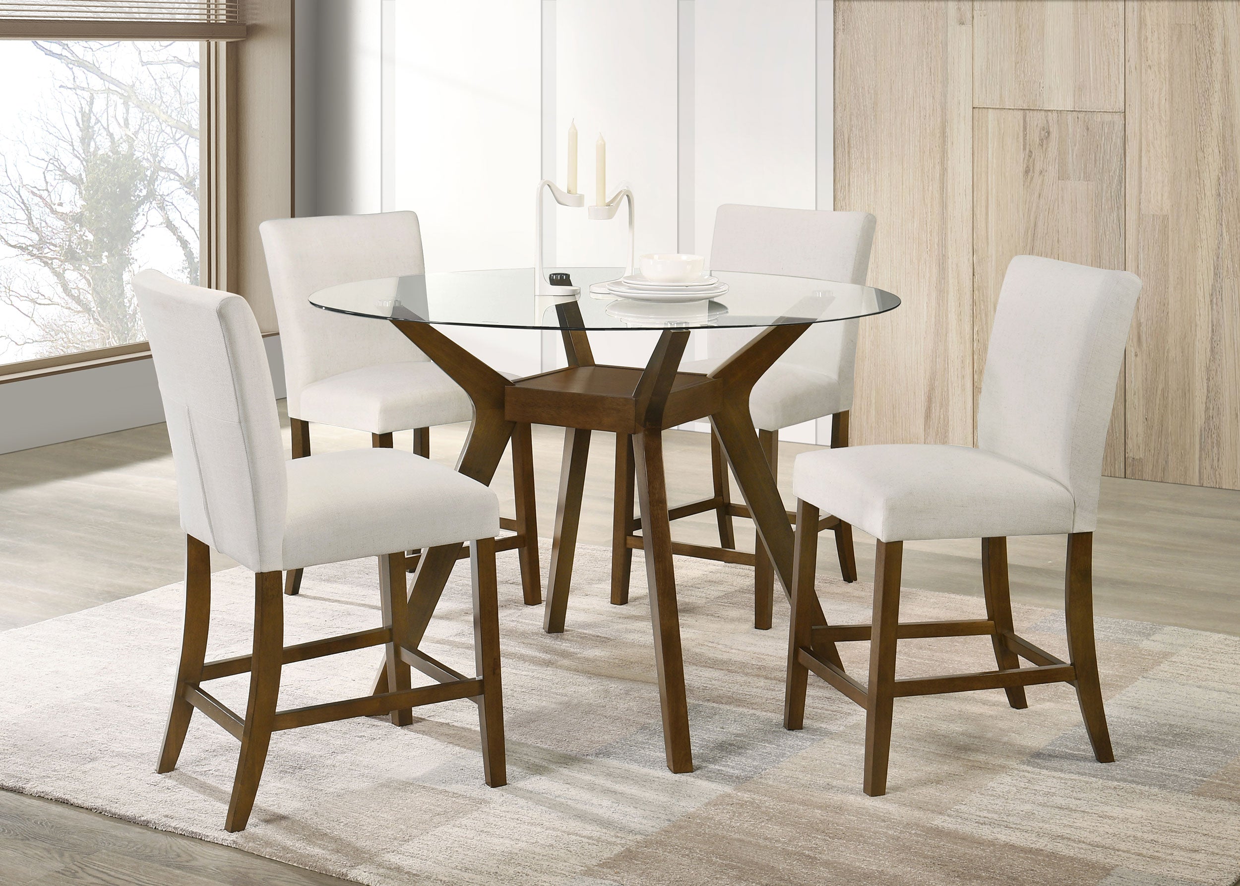 Paxton 5-piece Round Glass Top Counter Height Dining Set Teal Blue-