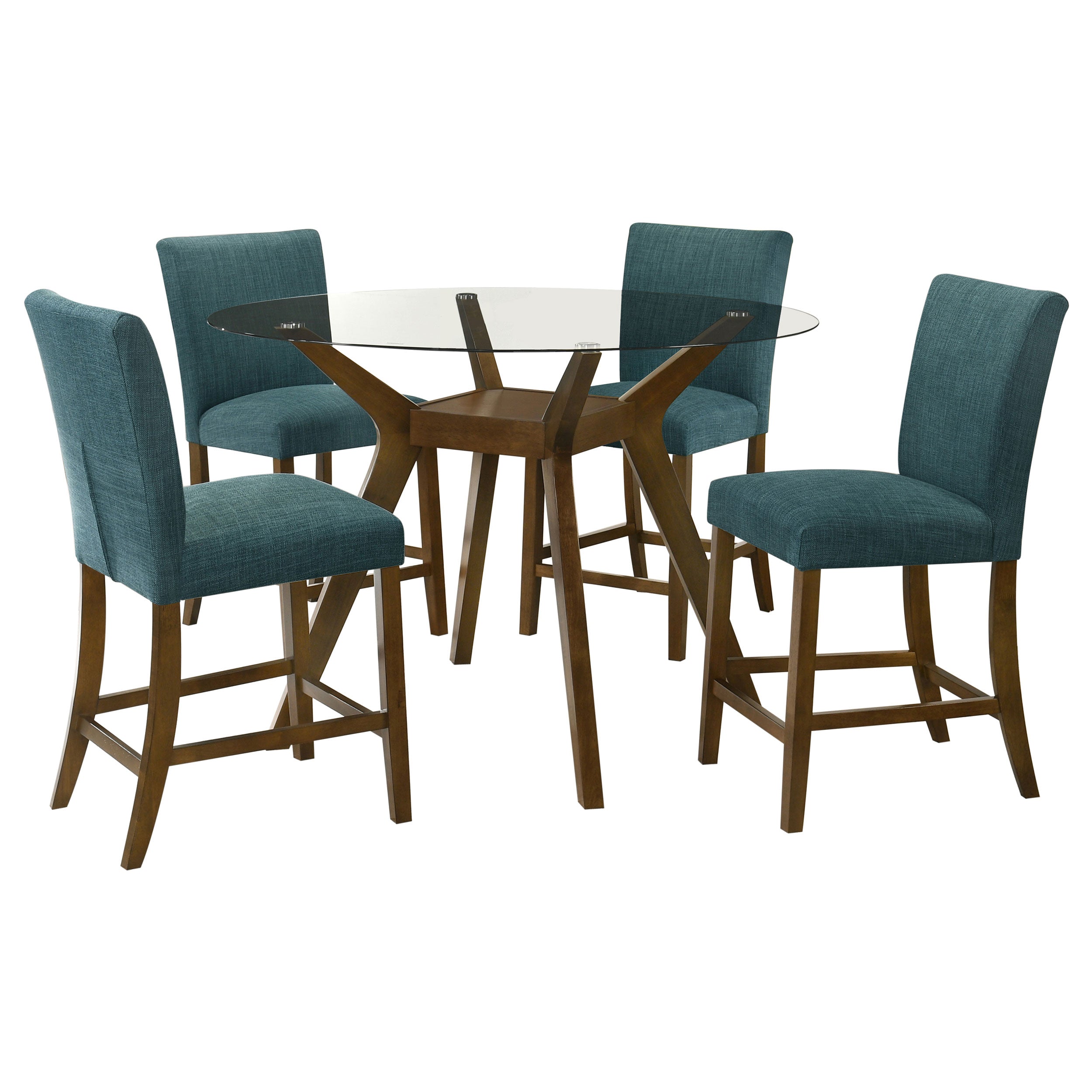 Paxton 5-piece Round Glass Top Counter Height Dining Set Teal Blue-