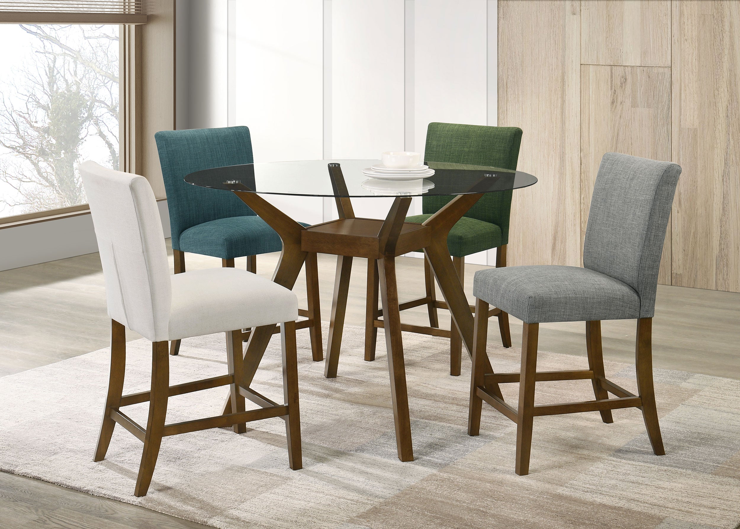 Paxton Round 48-inch Glass Top Counter Height Dining Table Brown-
