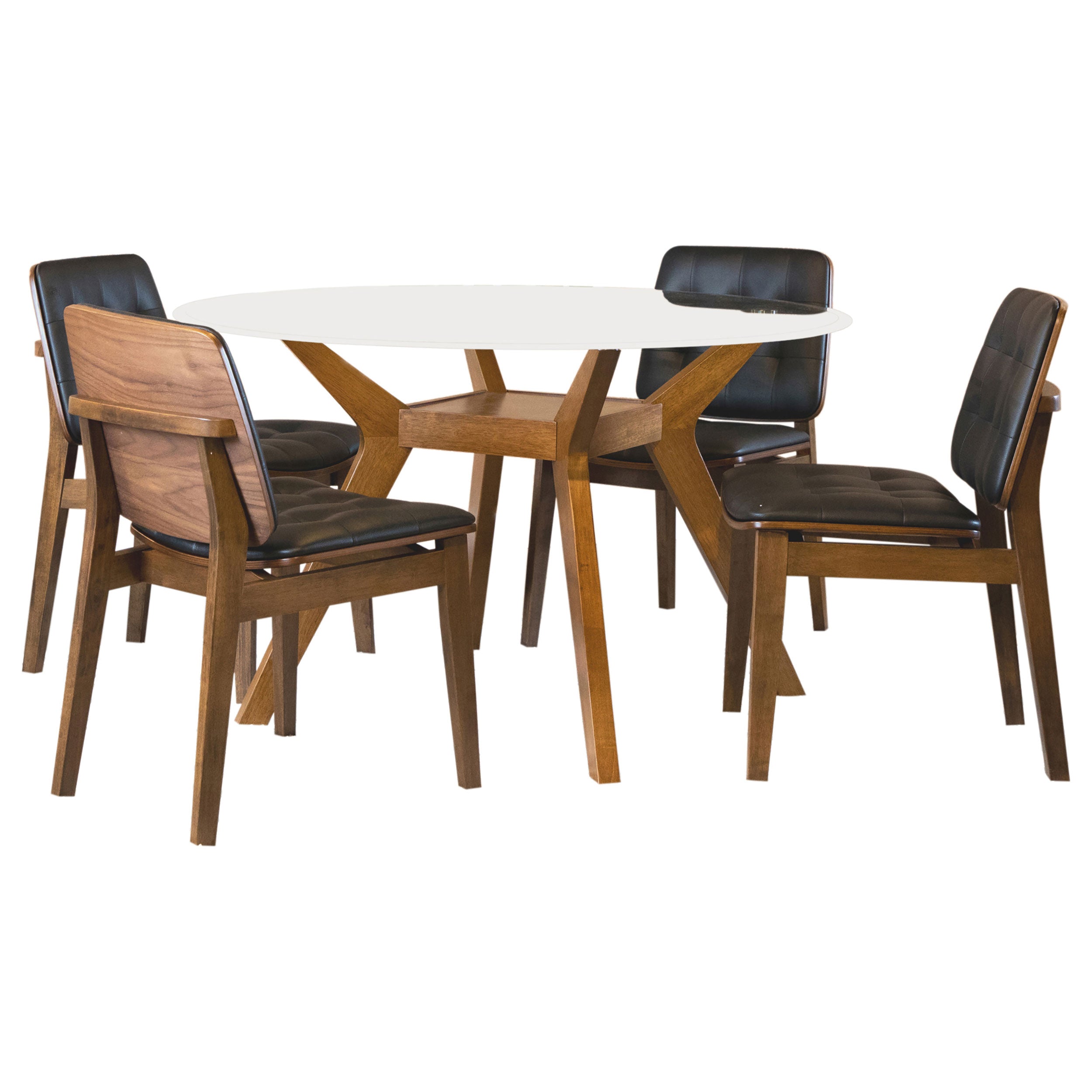 Paxton 5-piece Round Glass Top Dining Table Set Brown-