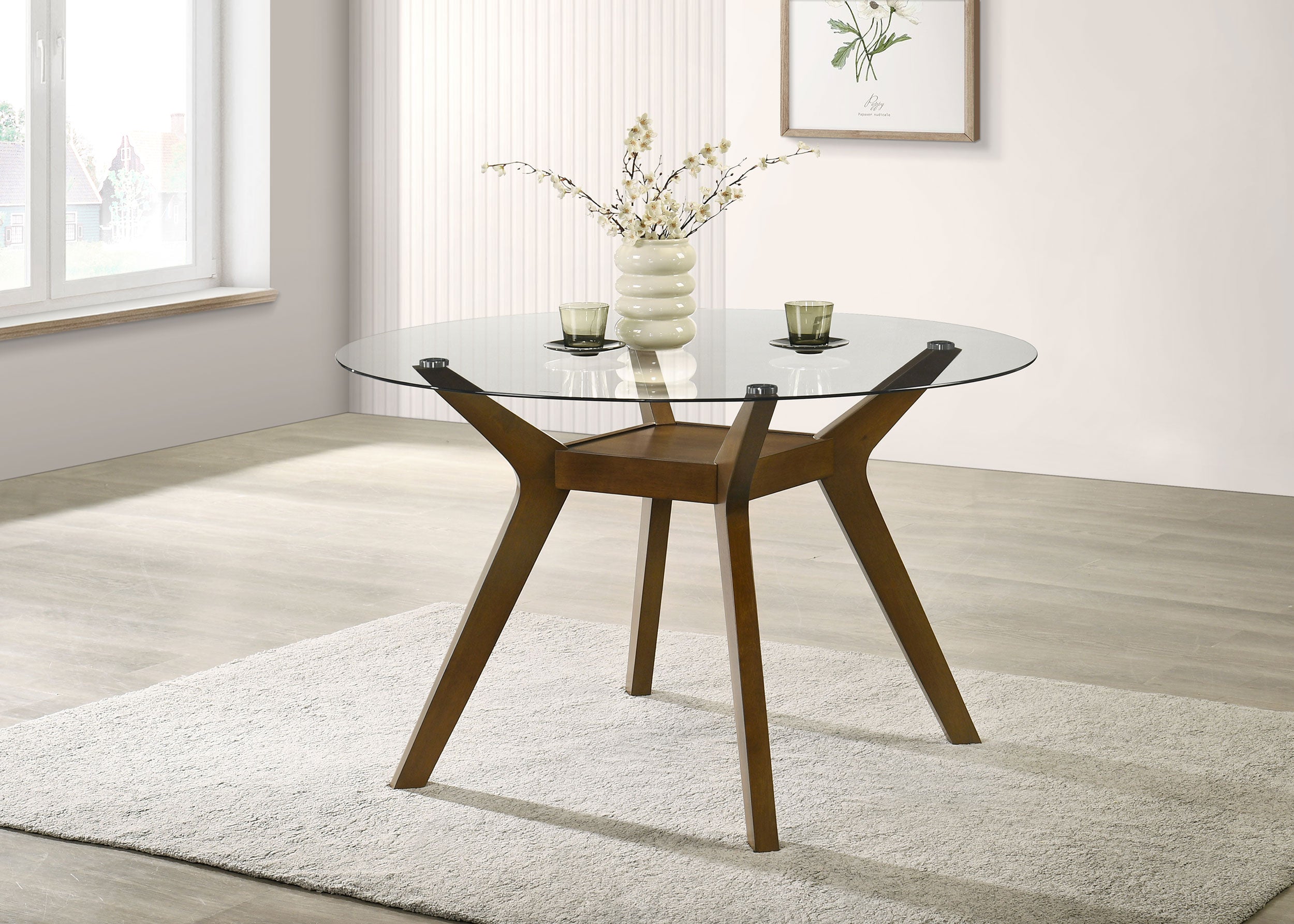 Paxton Round 48-inch Glass Top Wood Dining Table Brown-