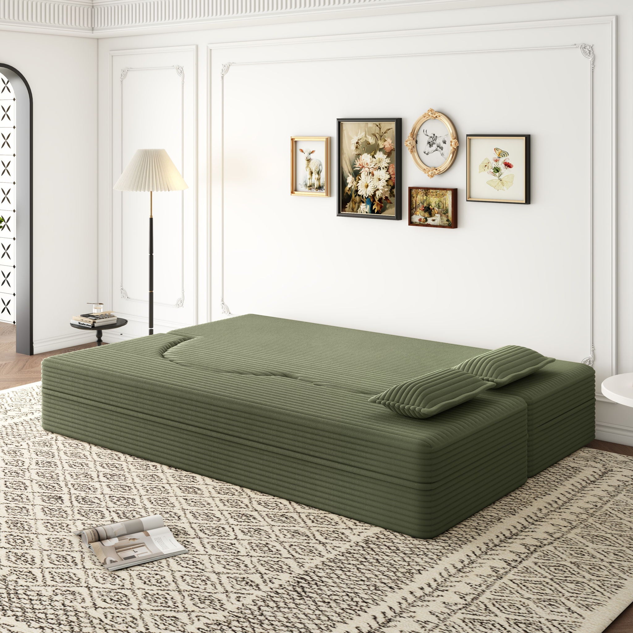 Convertible Plush Corduroy Foam-Filled Sleeper Sofa Bed With 2 Pillows