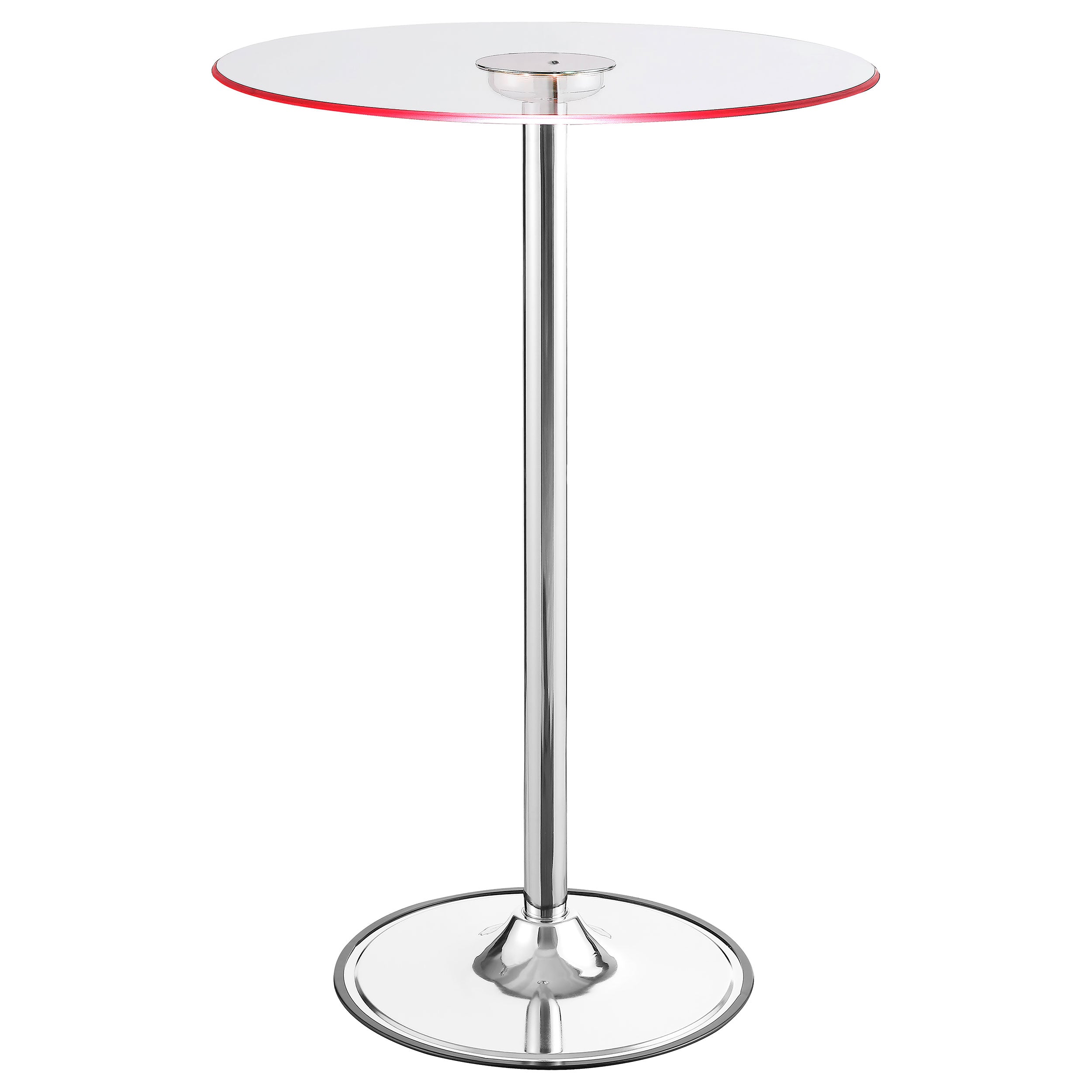 Thea Round 28-inch Glass Top LED Bistro Bar Table Chrome-CoasterEssence