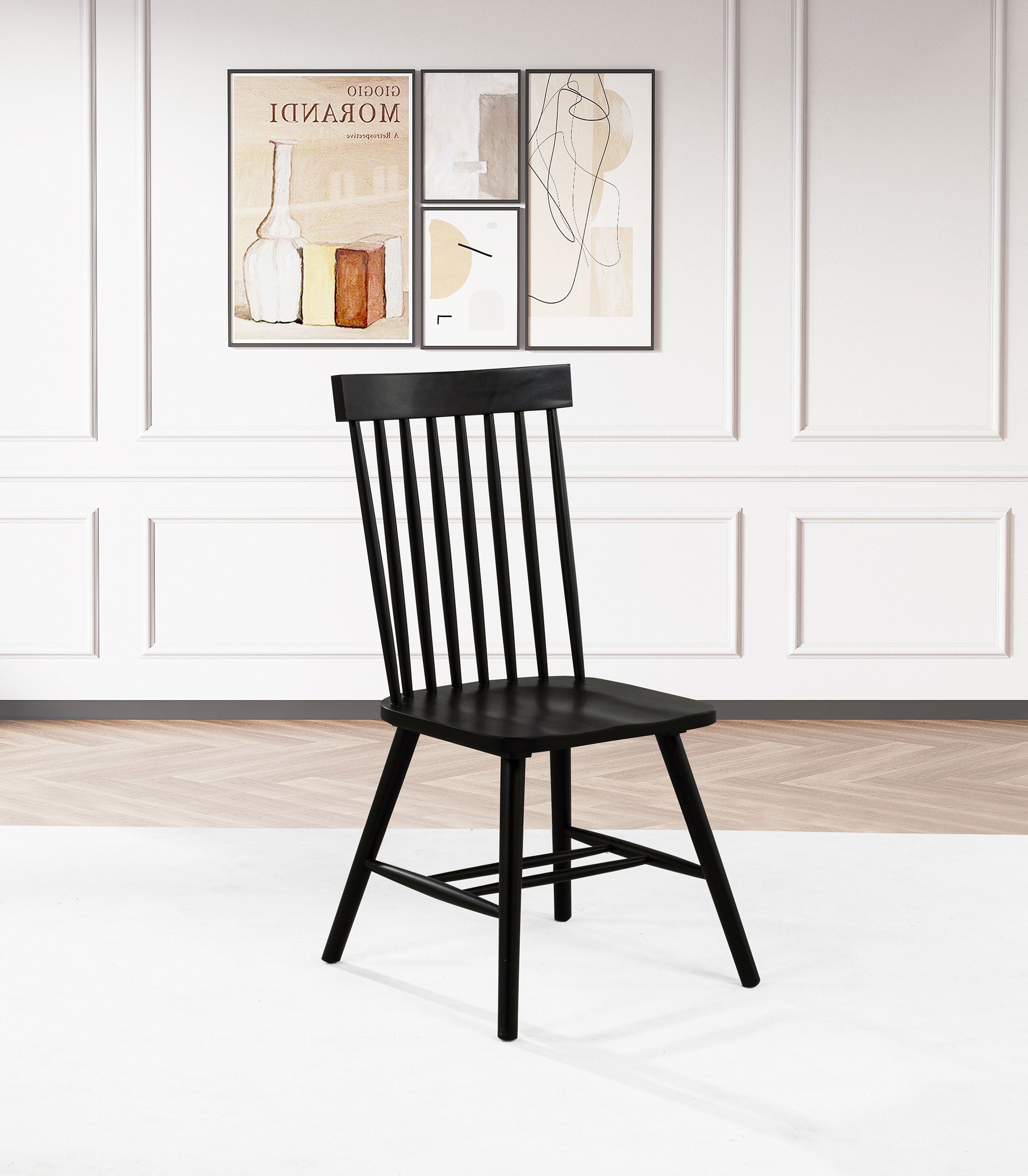 Andrews Windsor Spindle Back Dining Side Chair Black (Set of 2)-