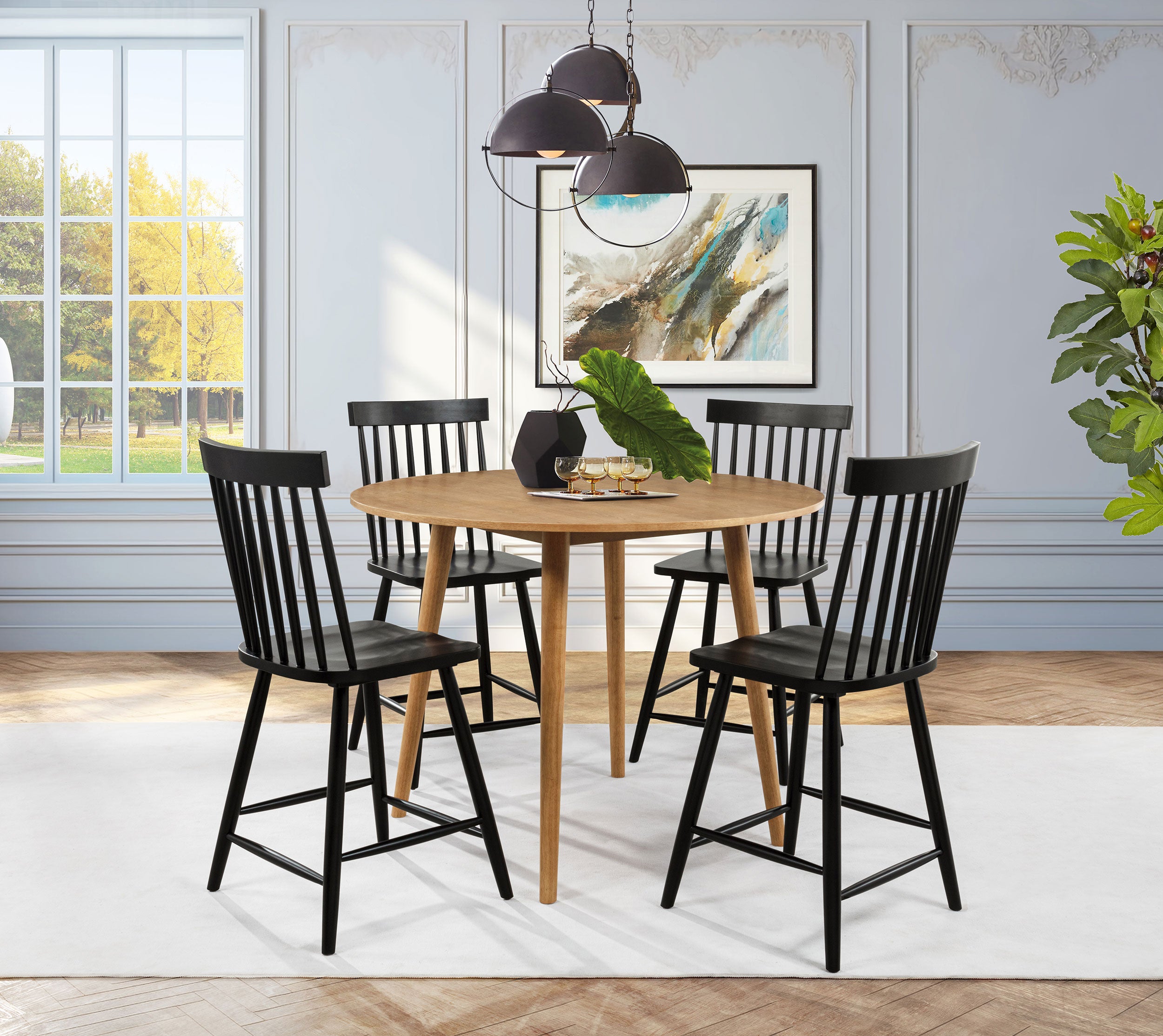 Andrews Windsor Counter Height Dining Side Chair Black (Set of 2)-